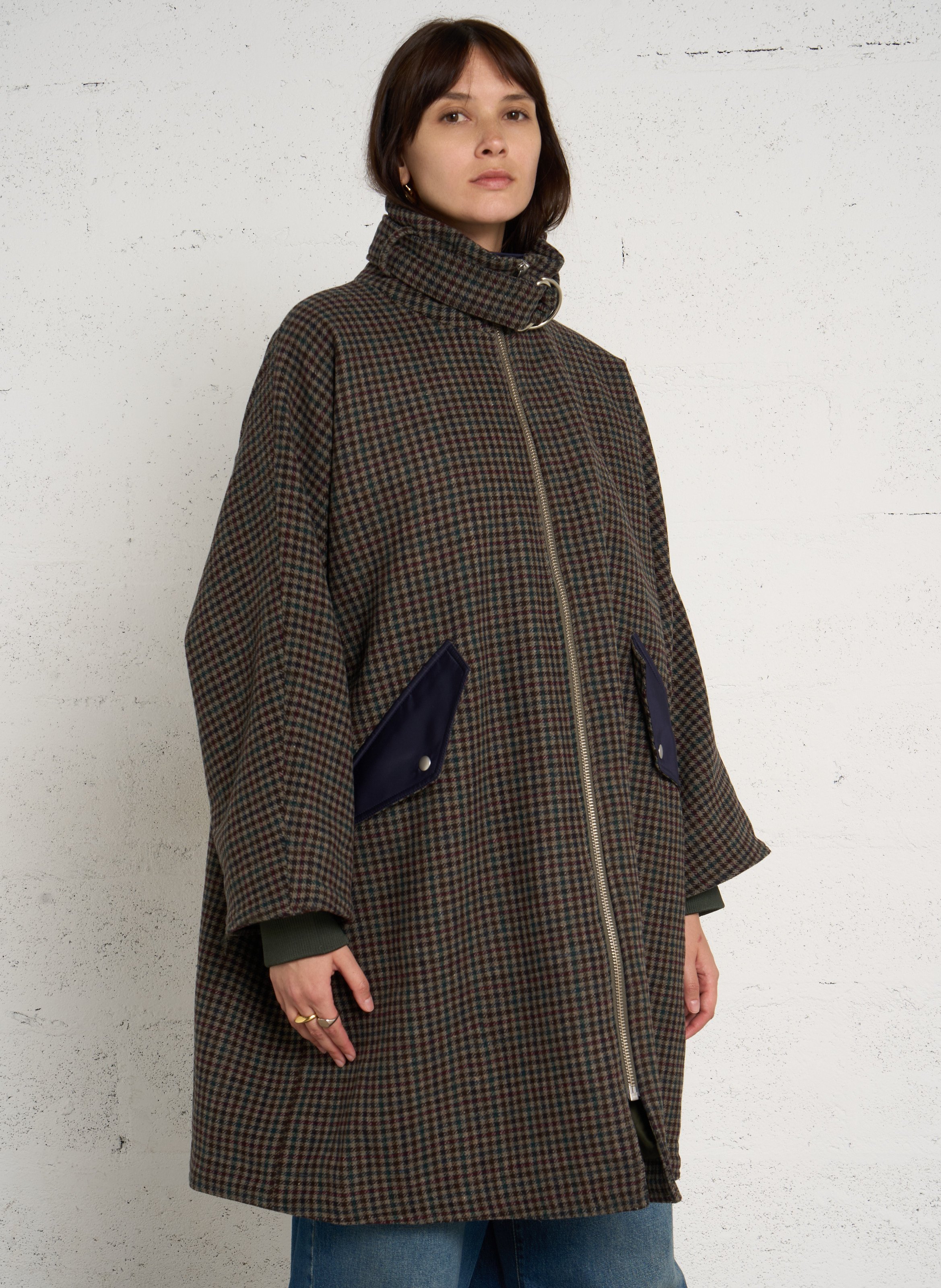 Manteau ample motif pieds de poule en laine BELLEROSE Multicolore