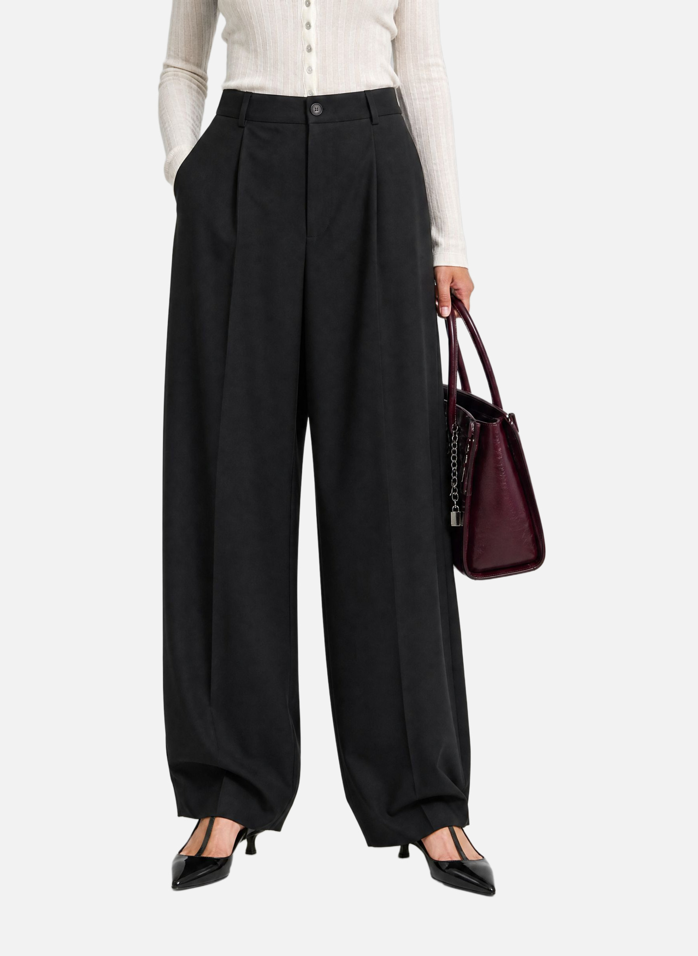 Wide-leg tailored wool blend trousers THE KOOPLES Black