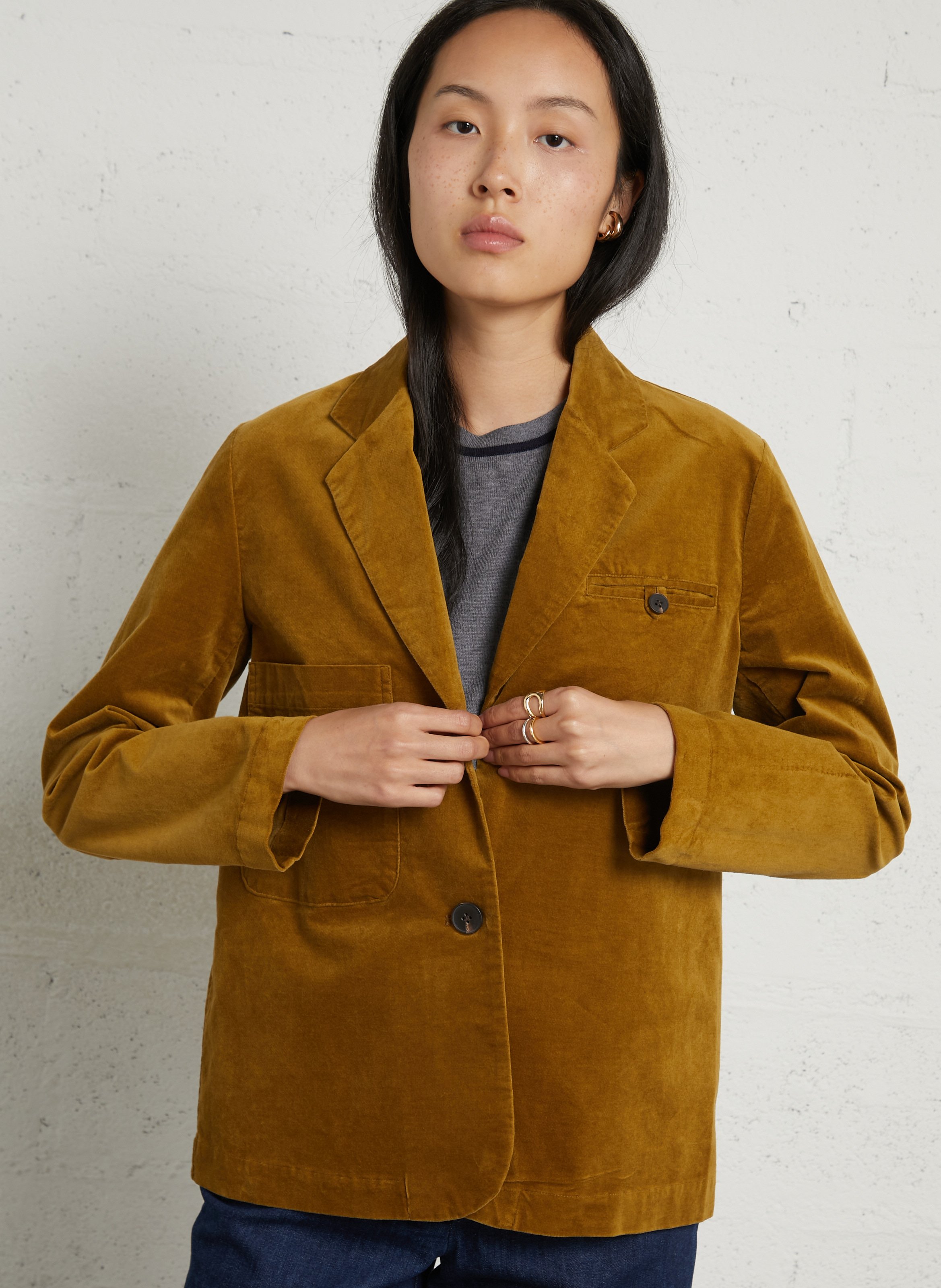 Blazer slim velours en coton mélangé NICE THINGS Vert