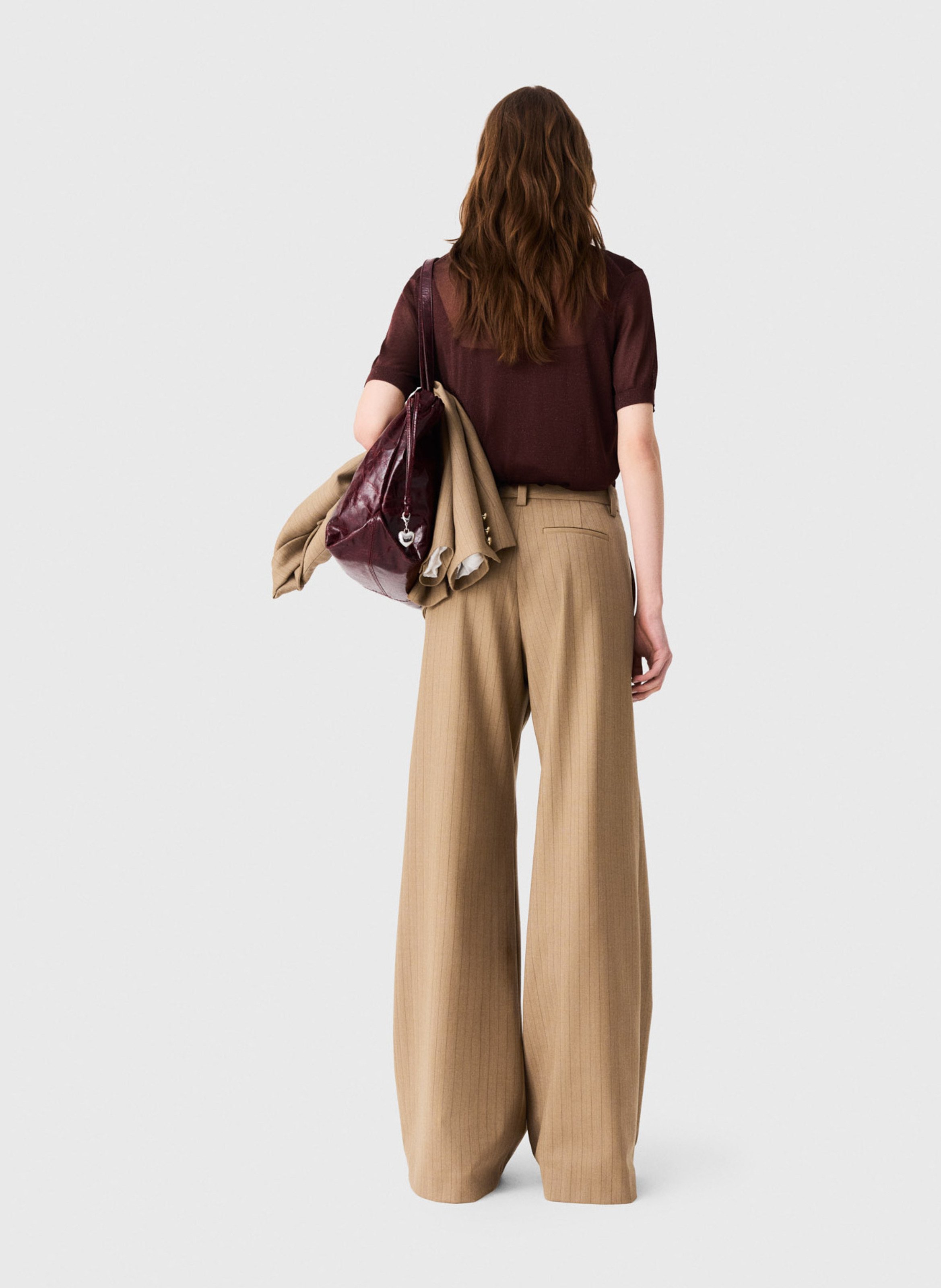 Pantalon évasé en laine mélangée MAJE Beige
