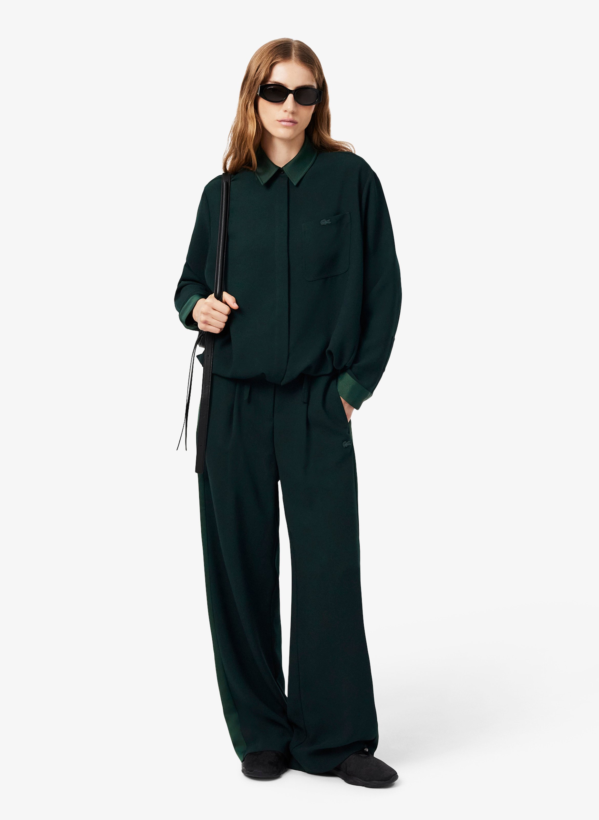 Chemise ample unie à détails satiné LACOSTE Vert