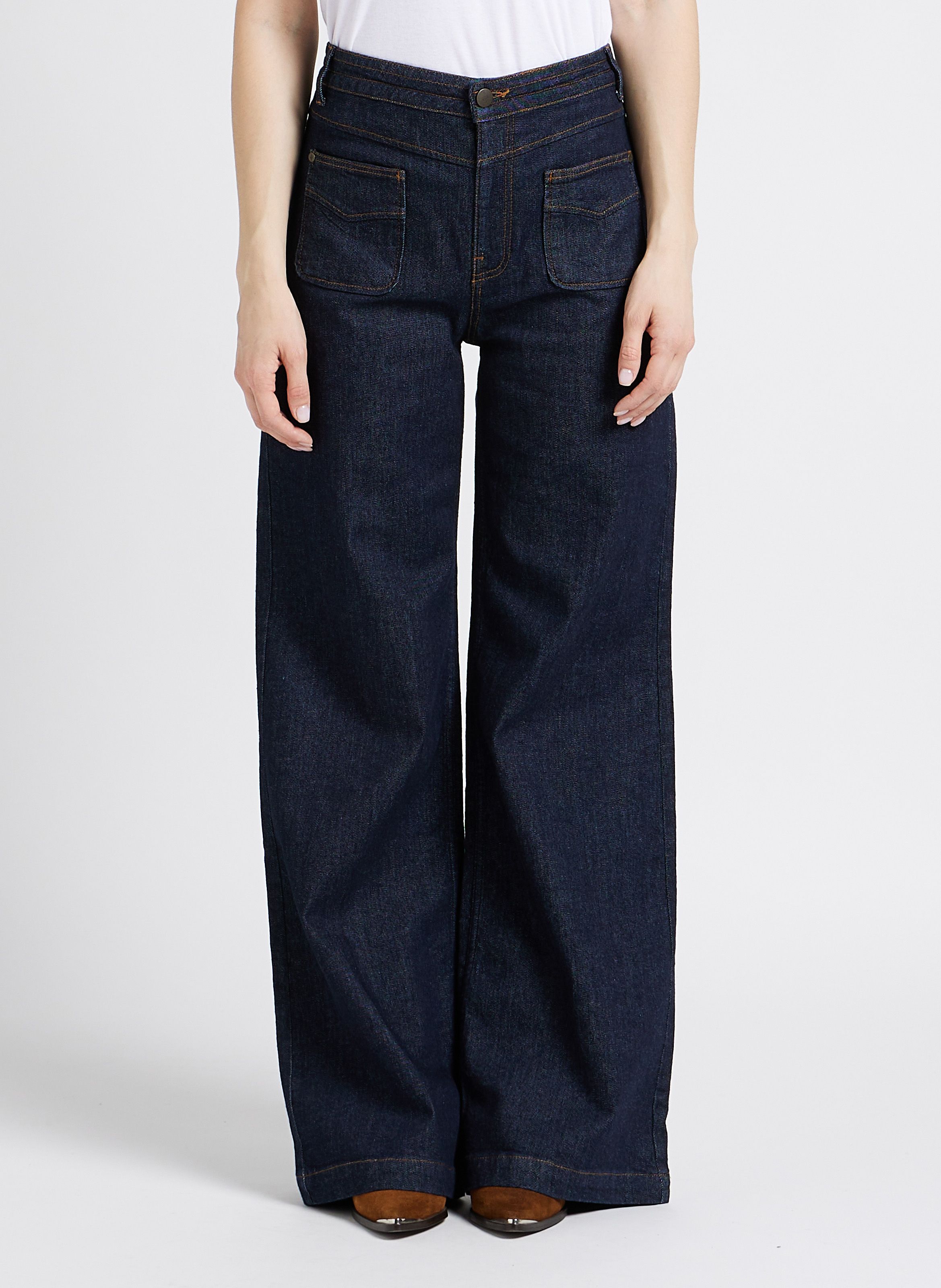 Blue Wide leg high waisted stretch cotton jeans