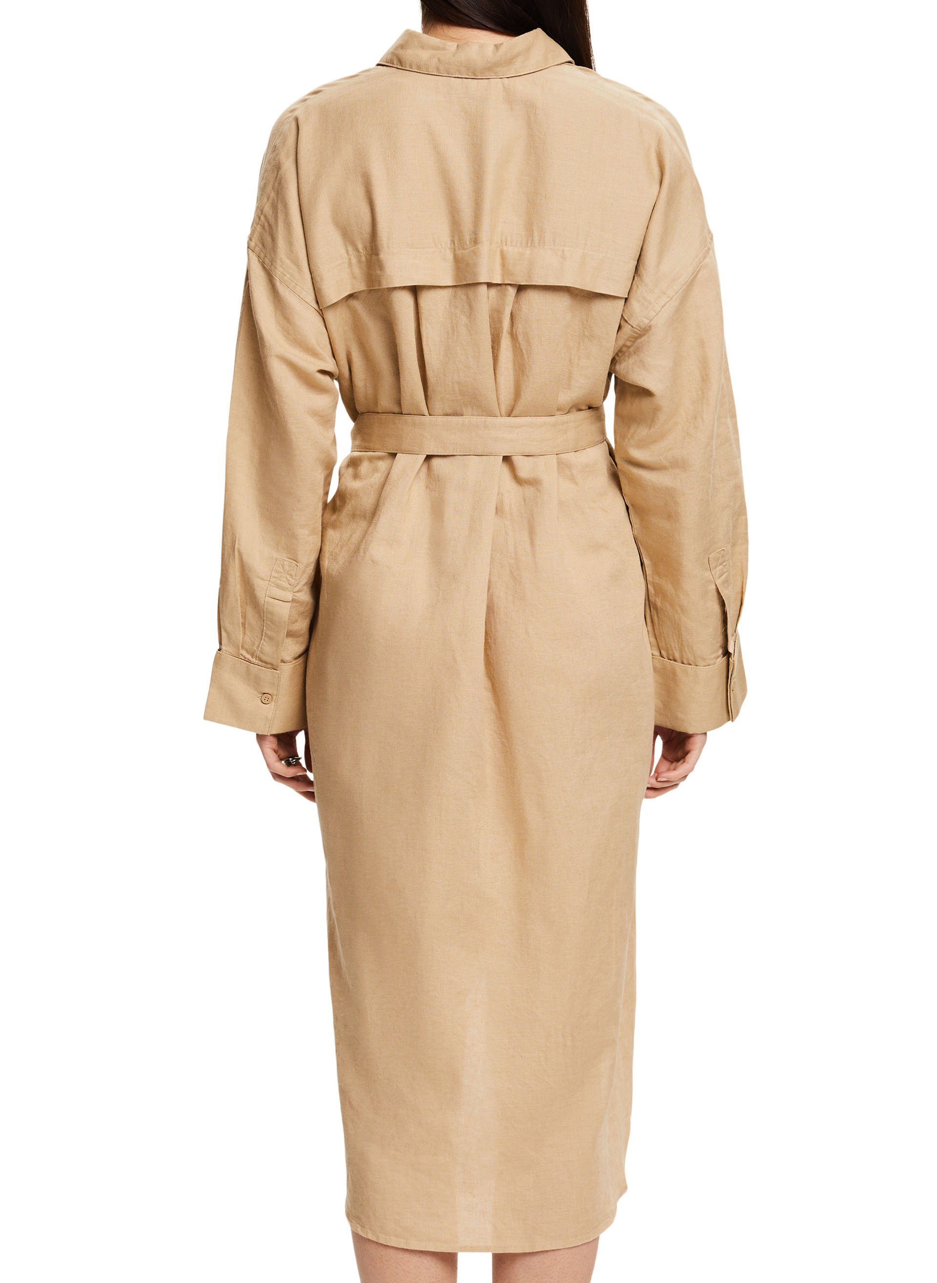 Linen and cotton shirt dress ESPRIT Beige
