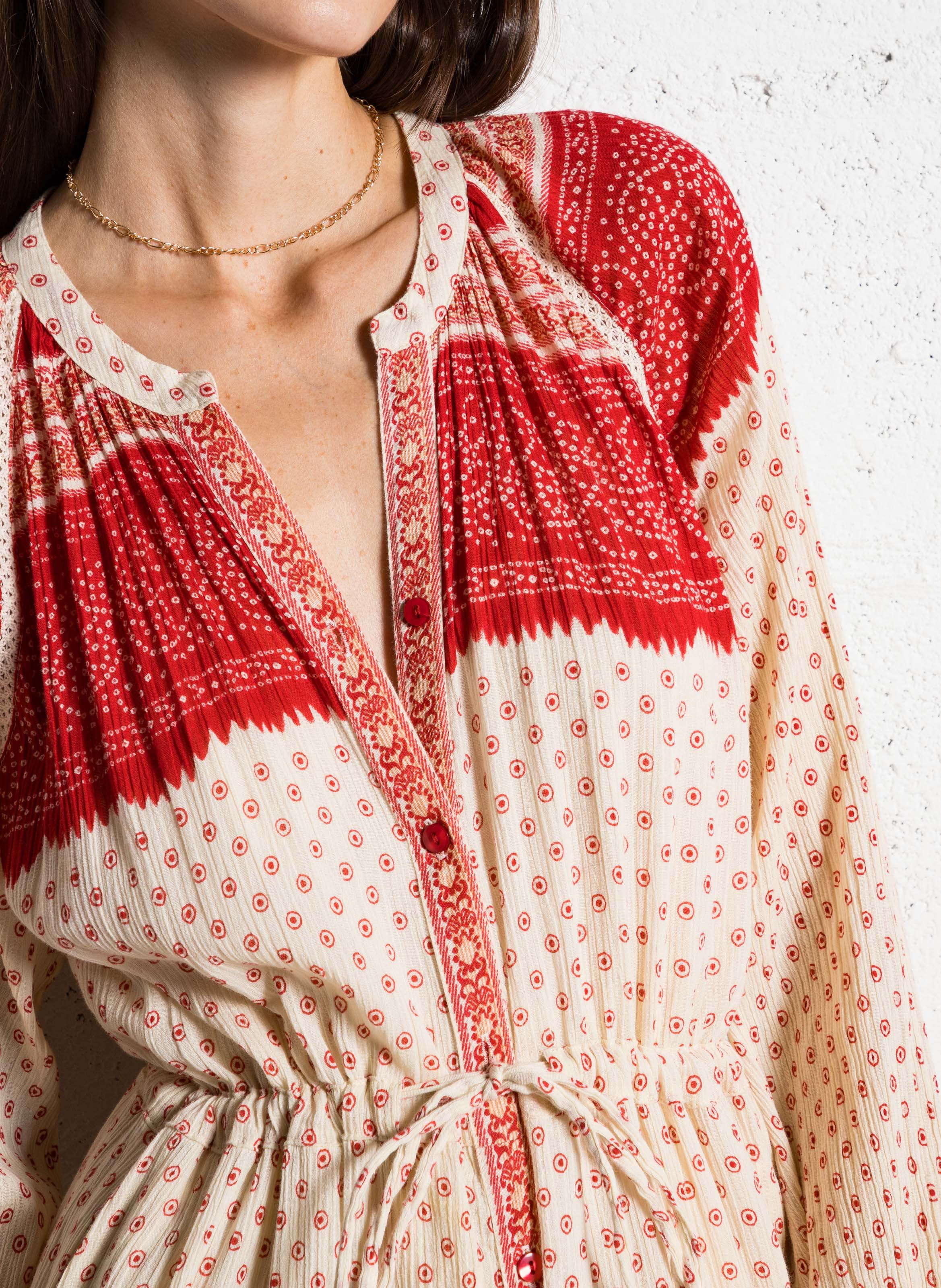 Robe ample imprimée en coton  MAISON HOTEL Rouge