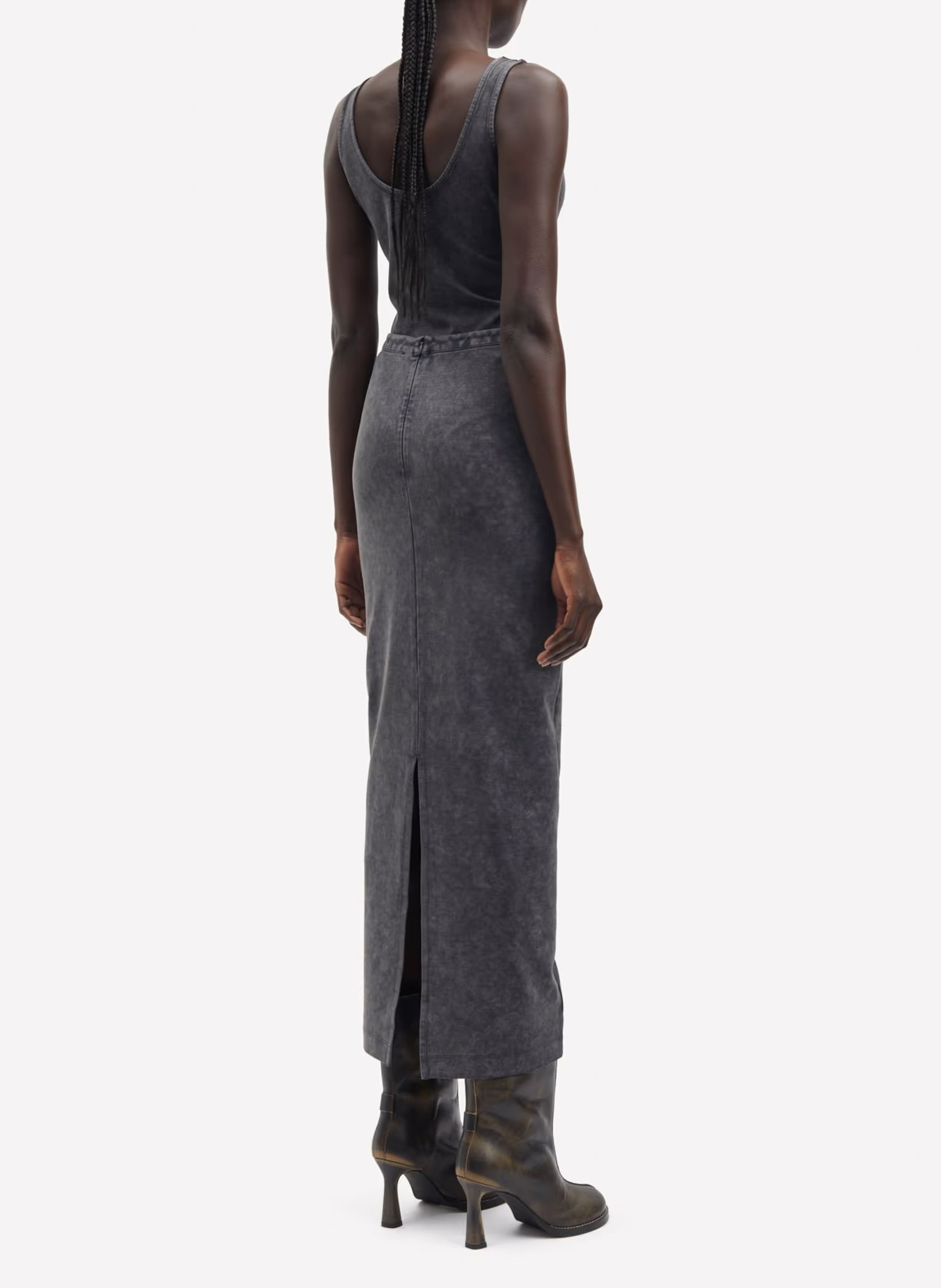 Jupe maxi fendue délavée Gris