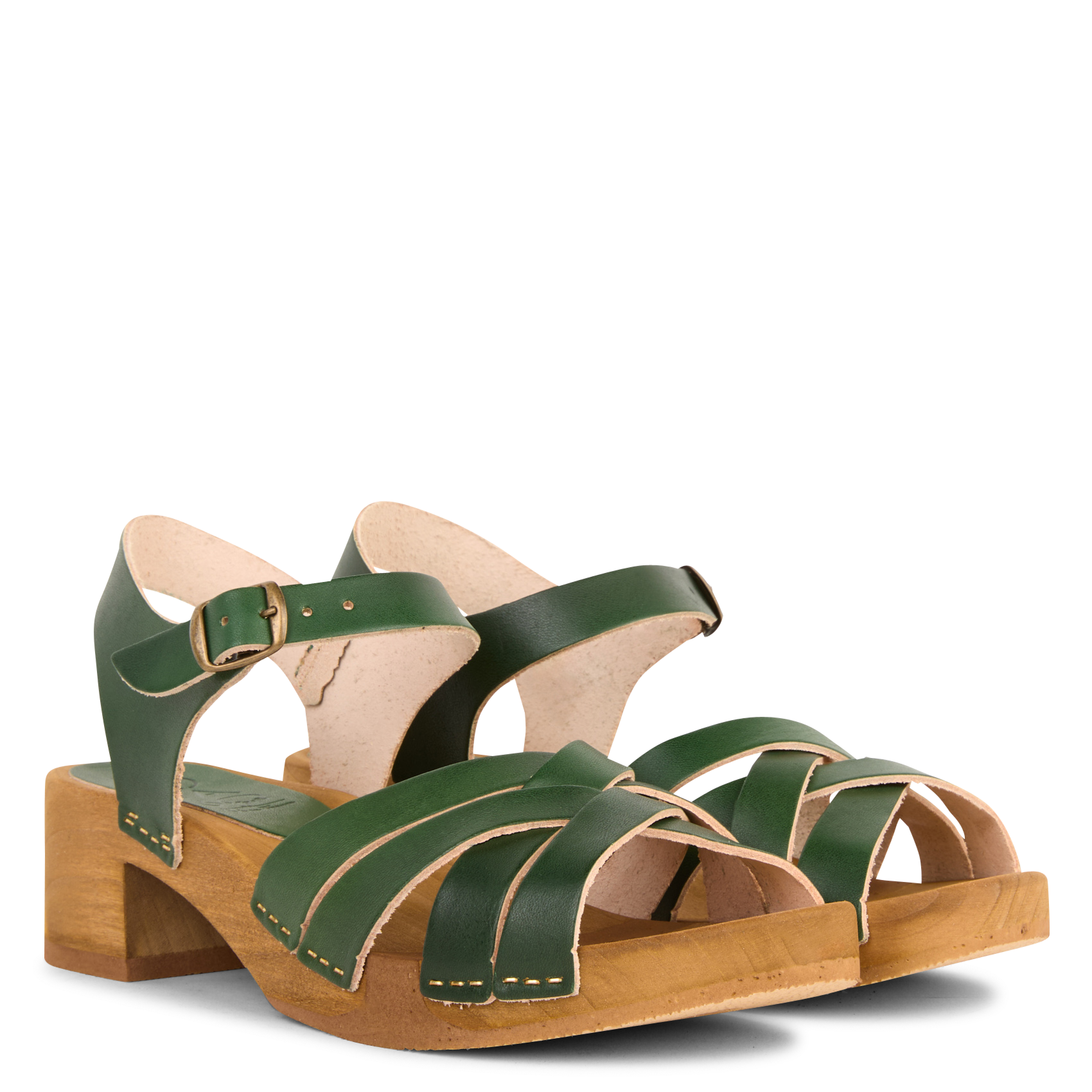 Strappy leather heeled sandals BOSABO Green