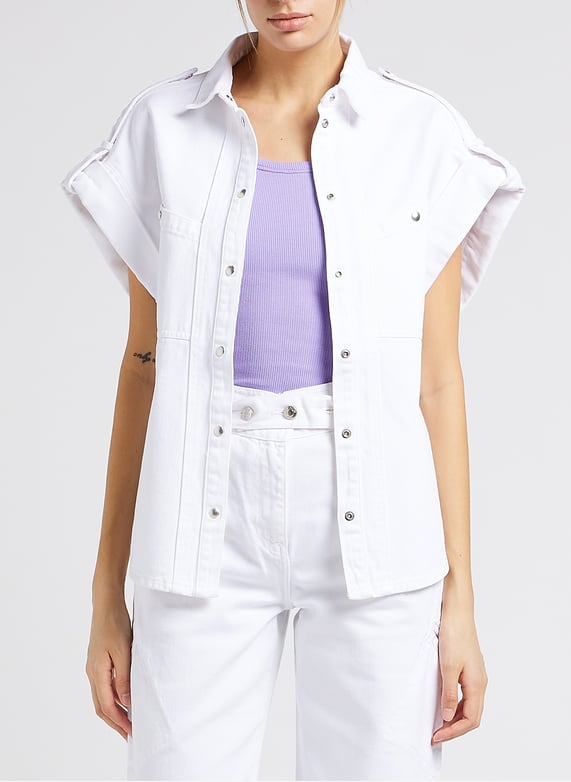 Veste en jean oversize sans manches en coton Azali Blanc Iro