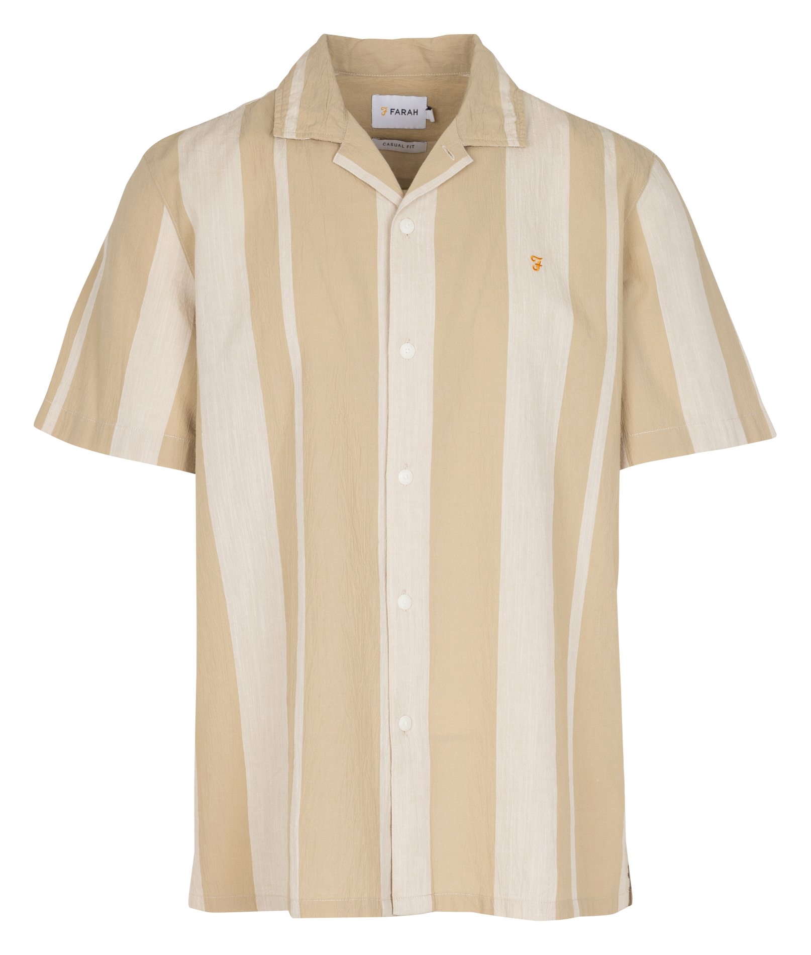 Straight Cuban collar striped cotton shirt FARAH Brown