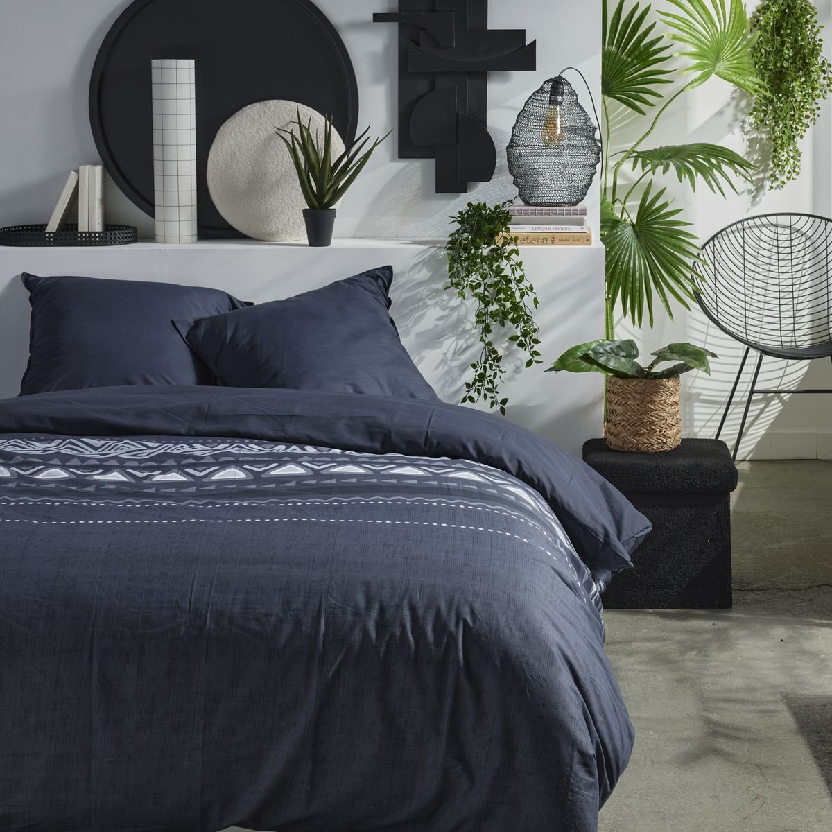 Zippered cotton printed bedding set TODAY LINGE DE MAISON Grey