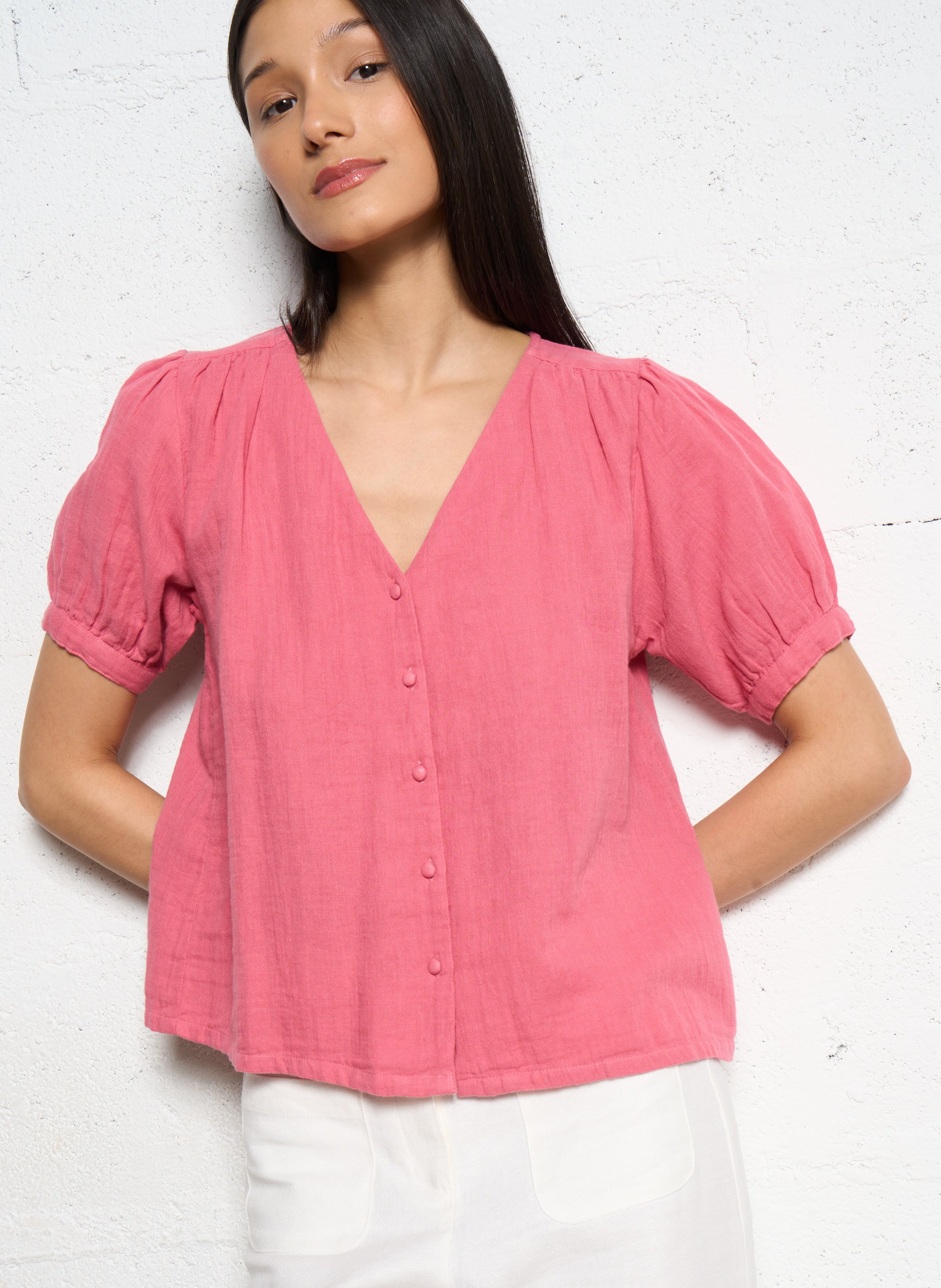 Cotton gauze V-neck top LA PETITE ETOILE Pink