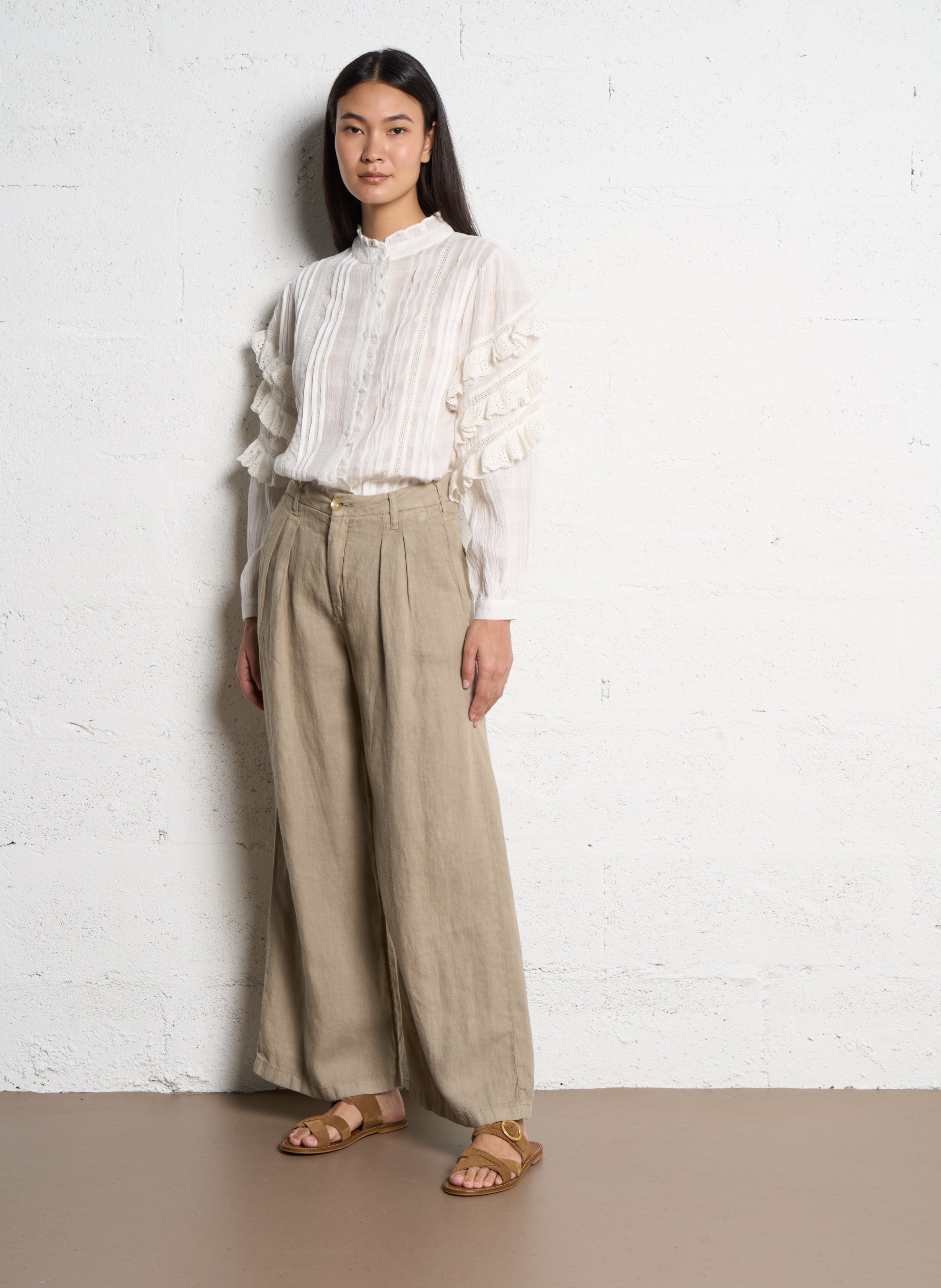 Blouse dentelle à volants  MAISON HOTEL Blanc