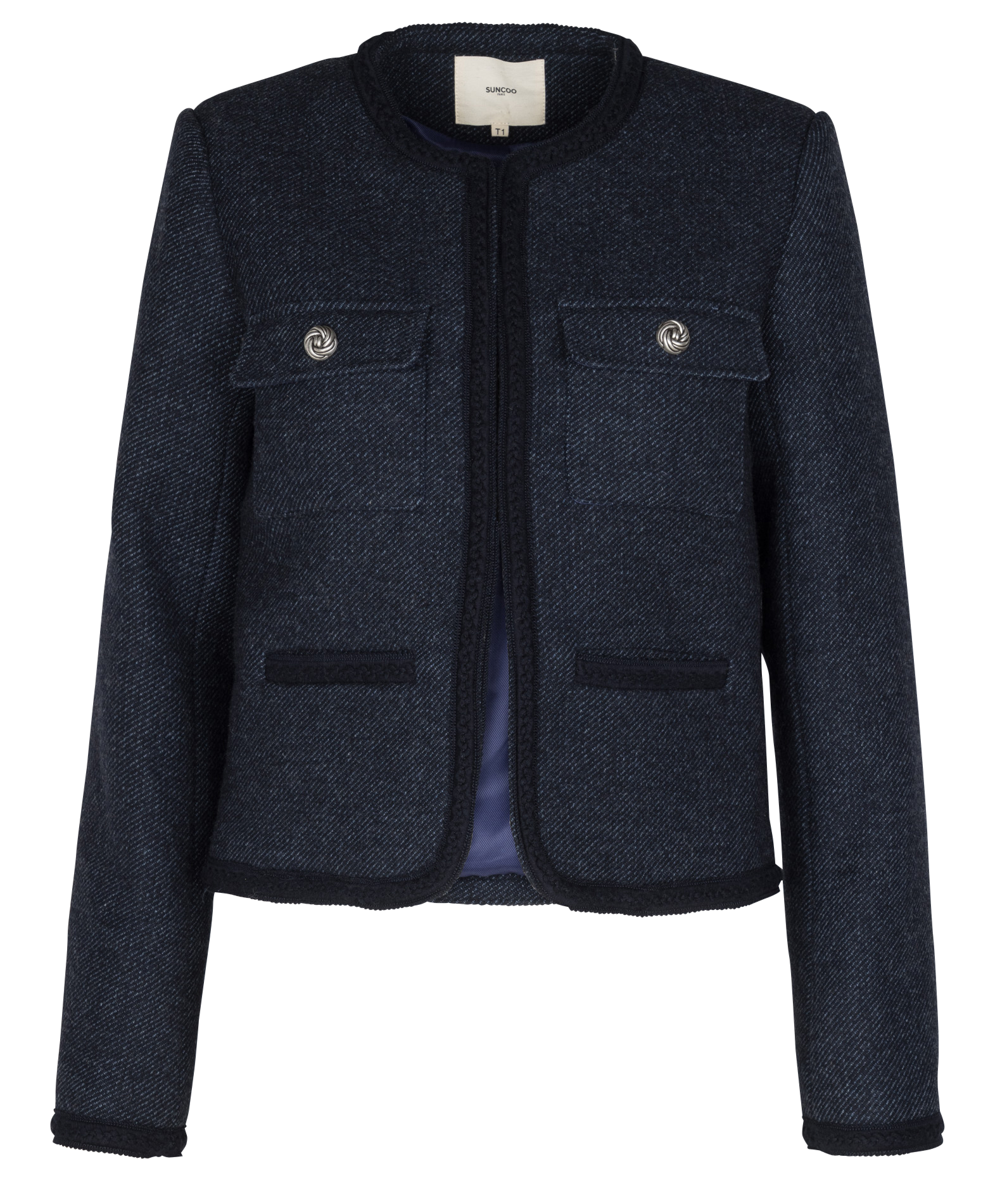 Veste droite en laine mélangée SUNCOO Bleu