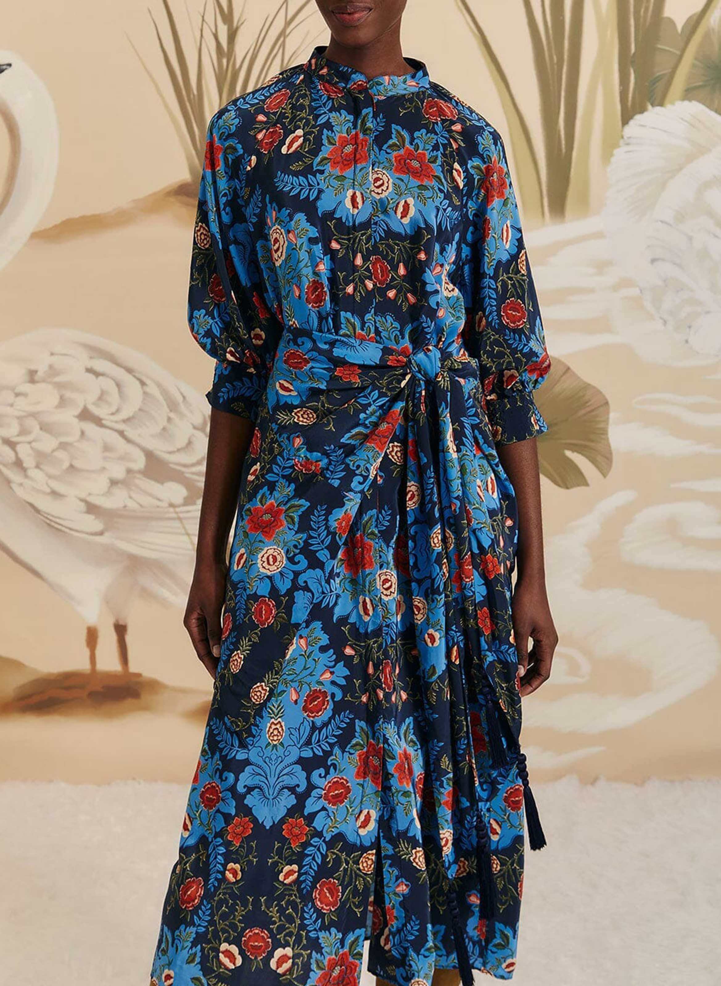 Robe midi col montant à imprimé floral FARM RIO Bleu