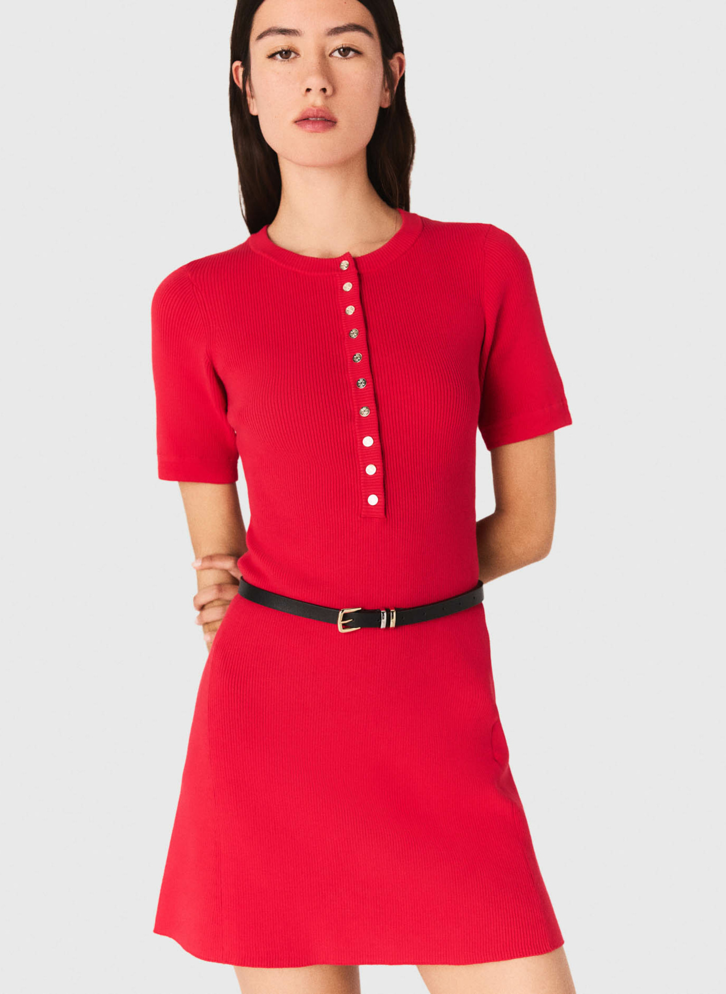 Robe courte en maille côtelée MAJE Rouge