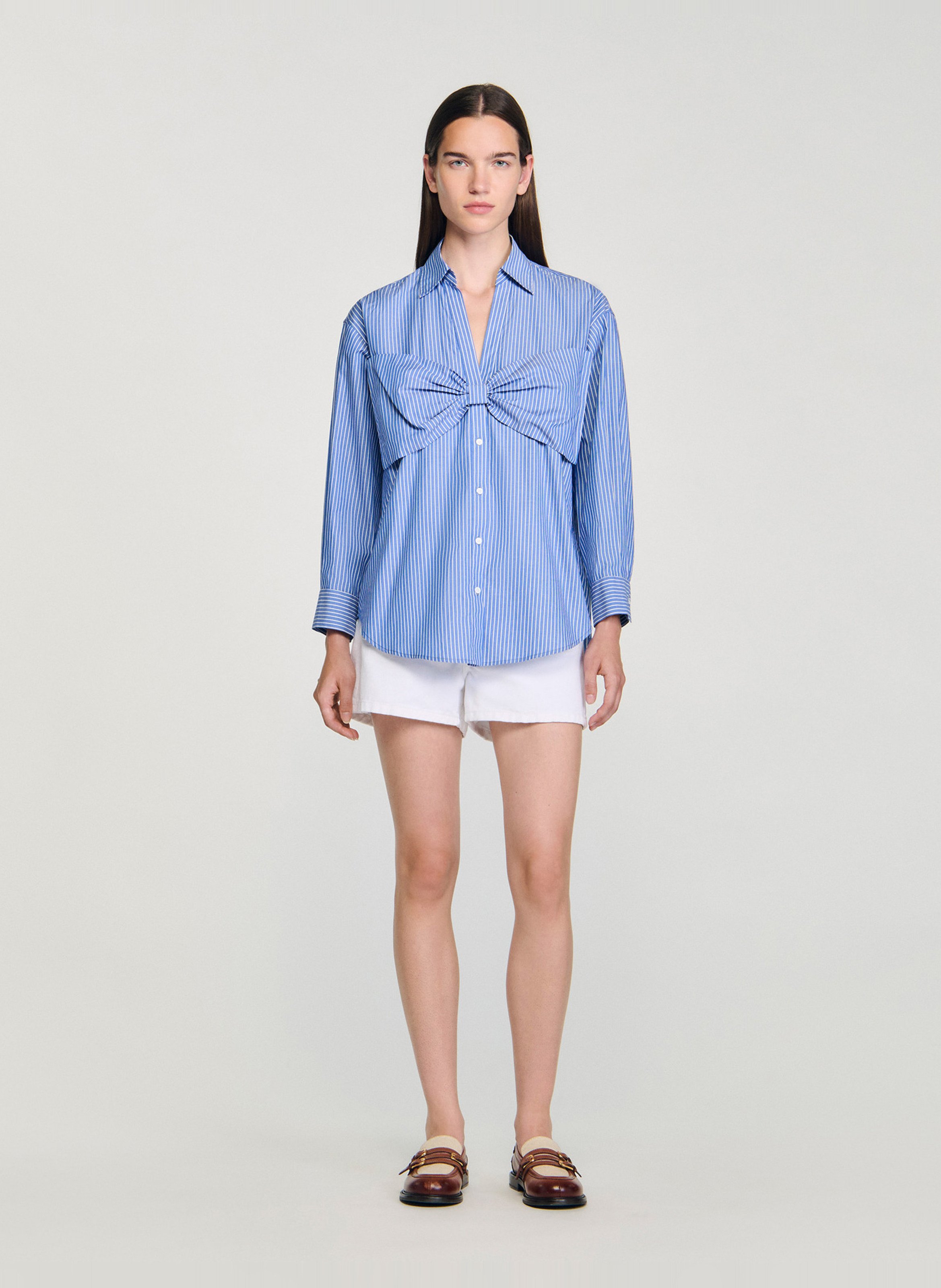 Chemise col classique rayée en coton SANDRO Bleu