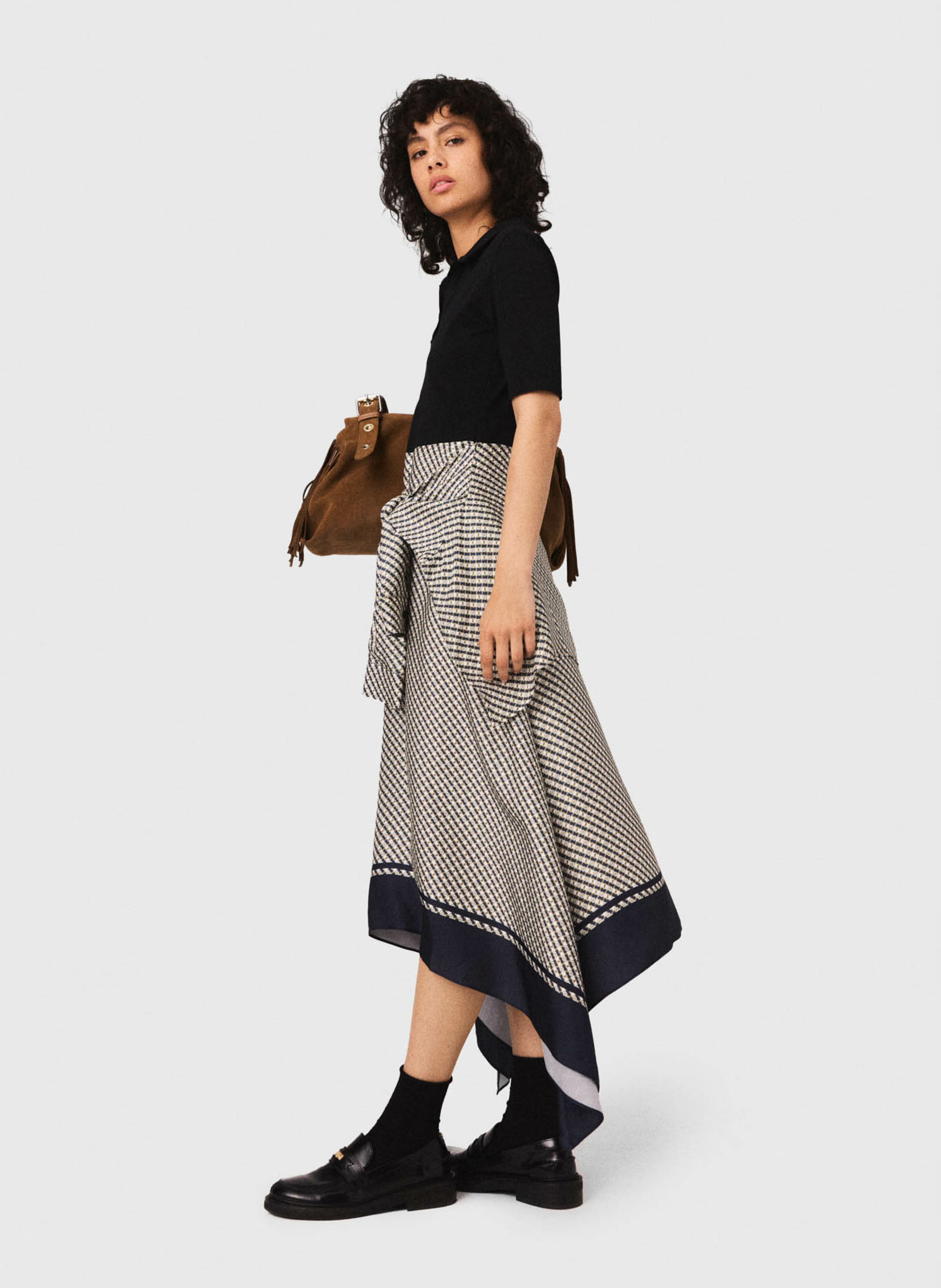 Robe midi bi-matière imprimée MAJE Beige