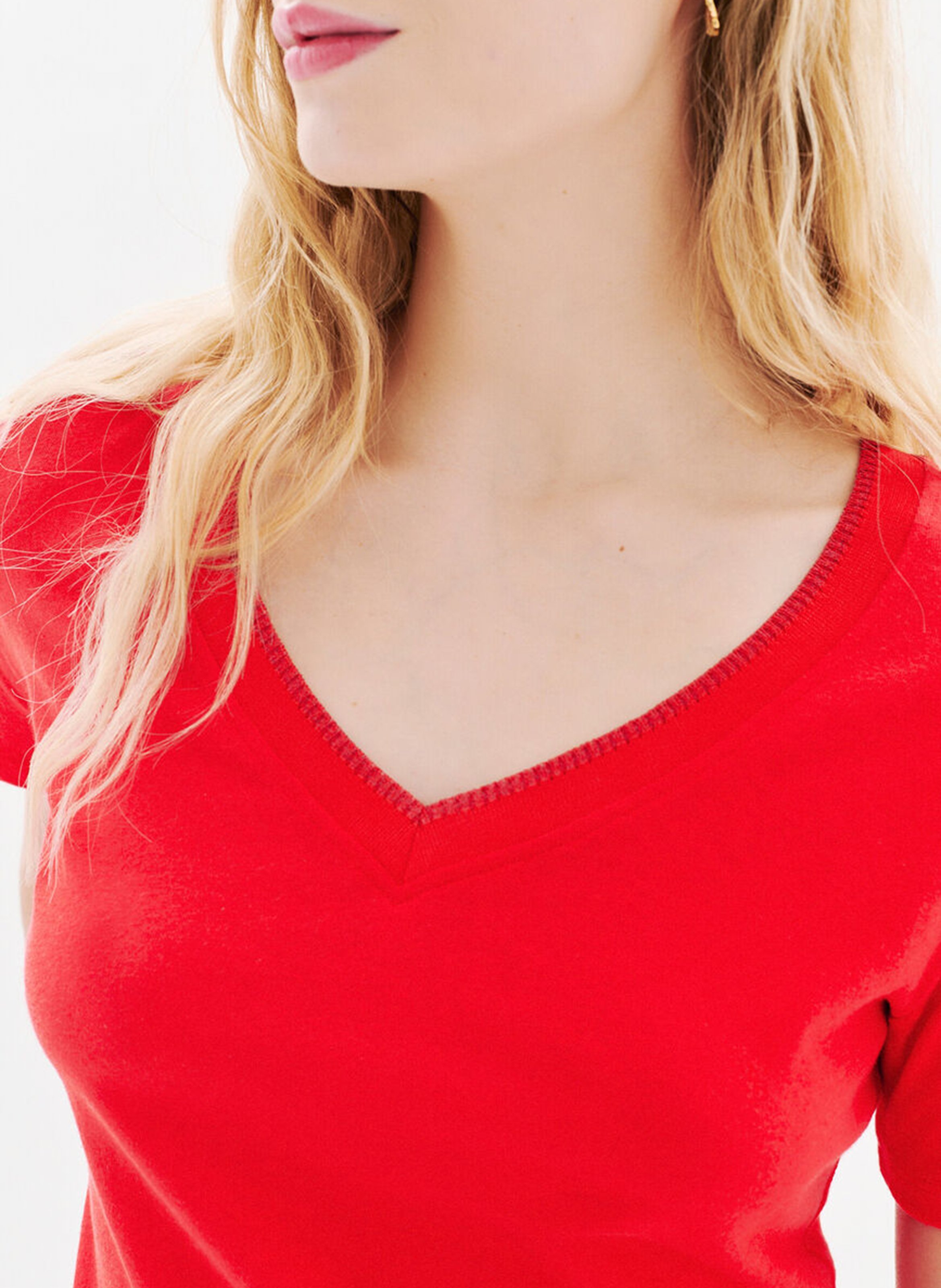 Recht T-shirt met V-hals | katoenblend CAROLL Rood