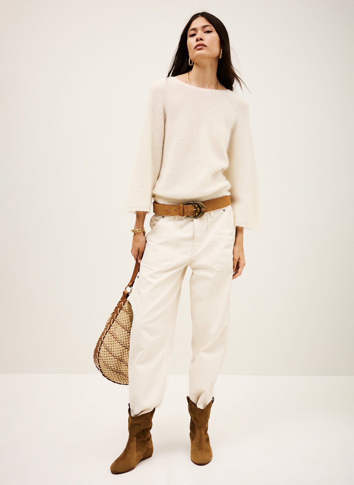 Rechte, gebreide trui met ronde hals BA&SH Beige