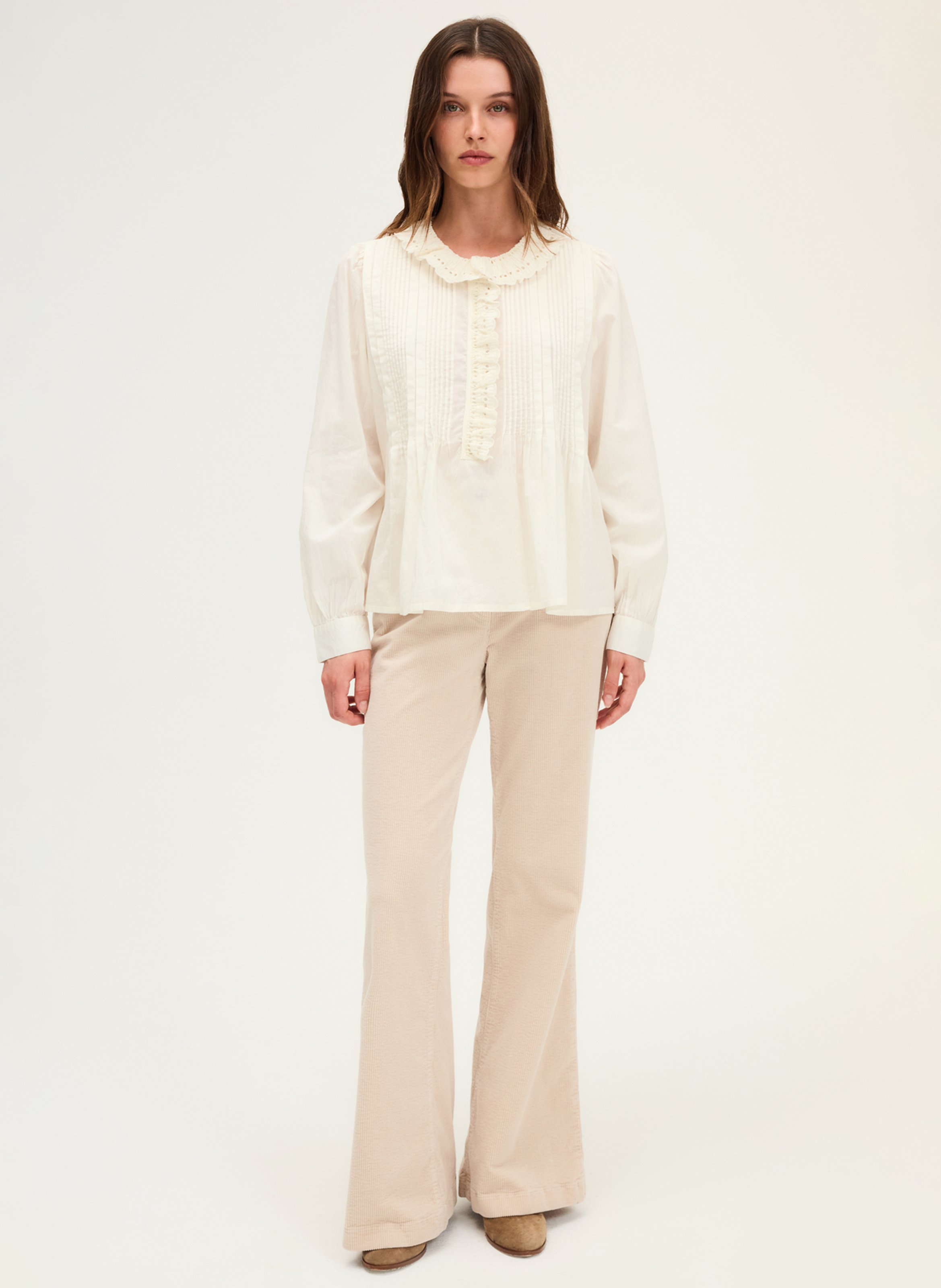 Blouse with plain lace ruffles PABLO Beige