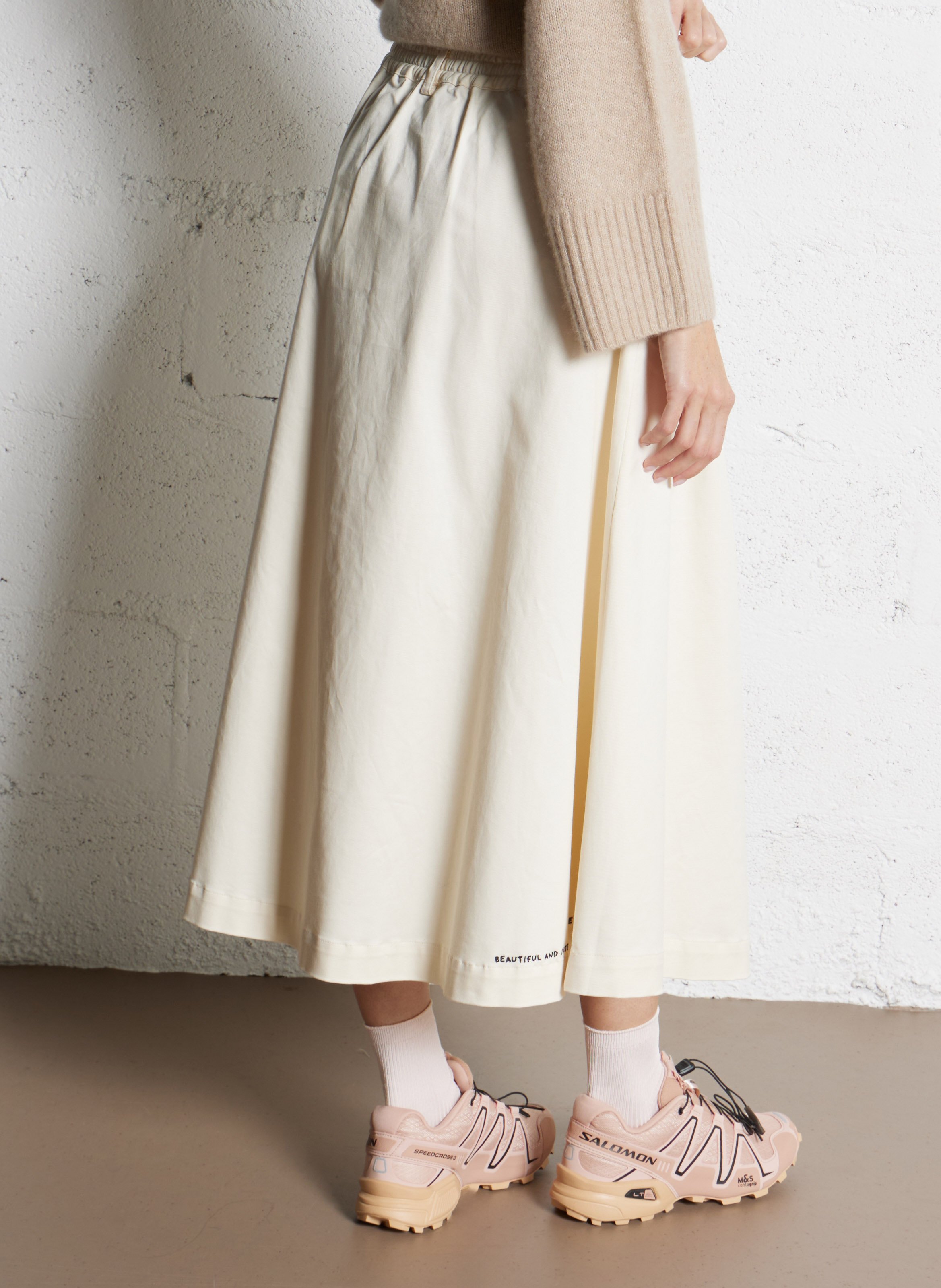 Cotton-blend midi skirt White