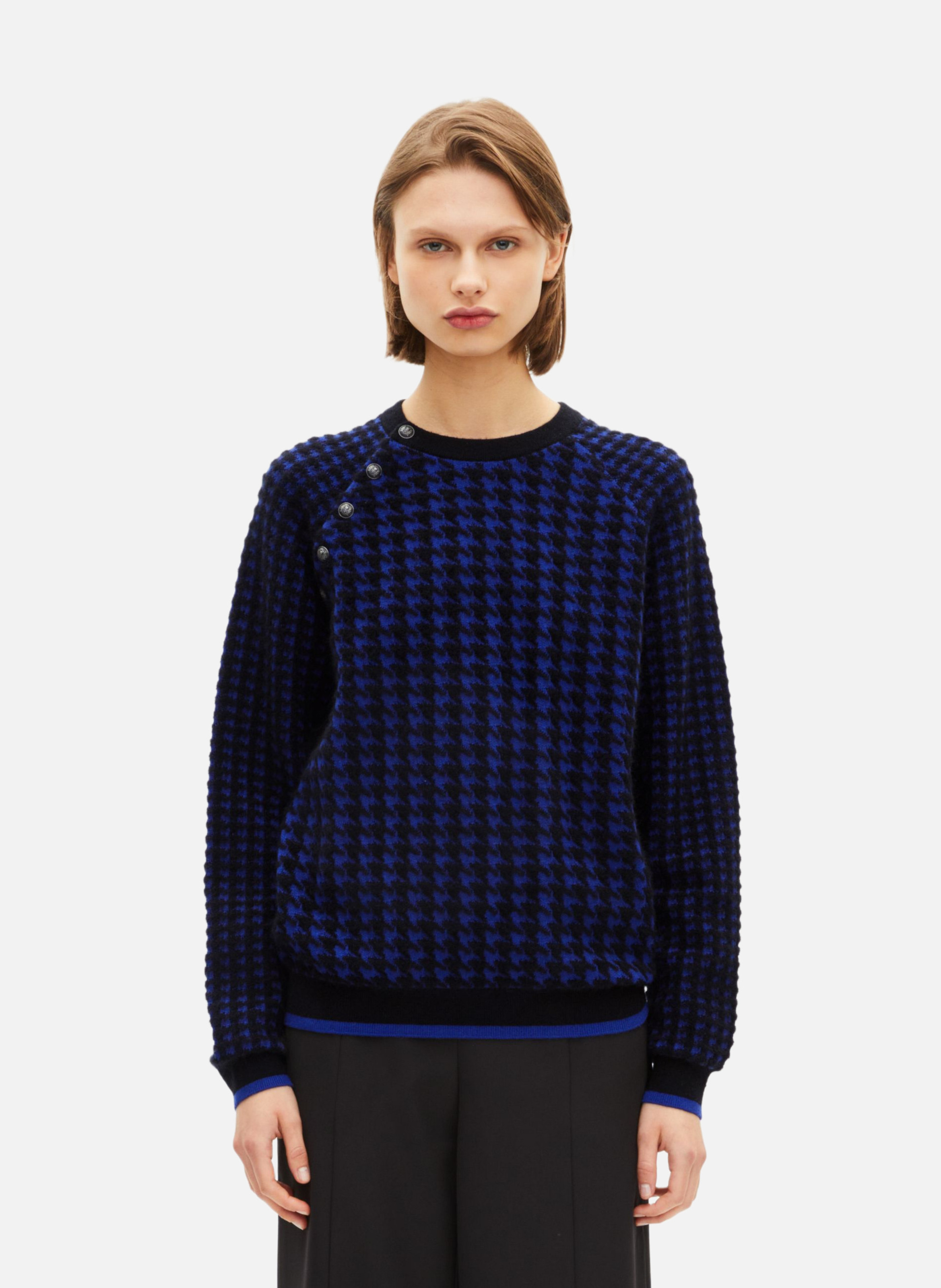 Houndstooth wool blend sweater. THE KOOPLES Black