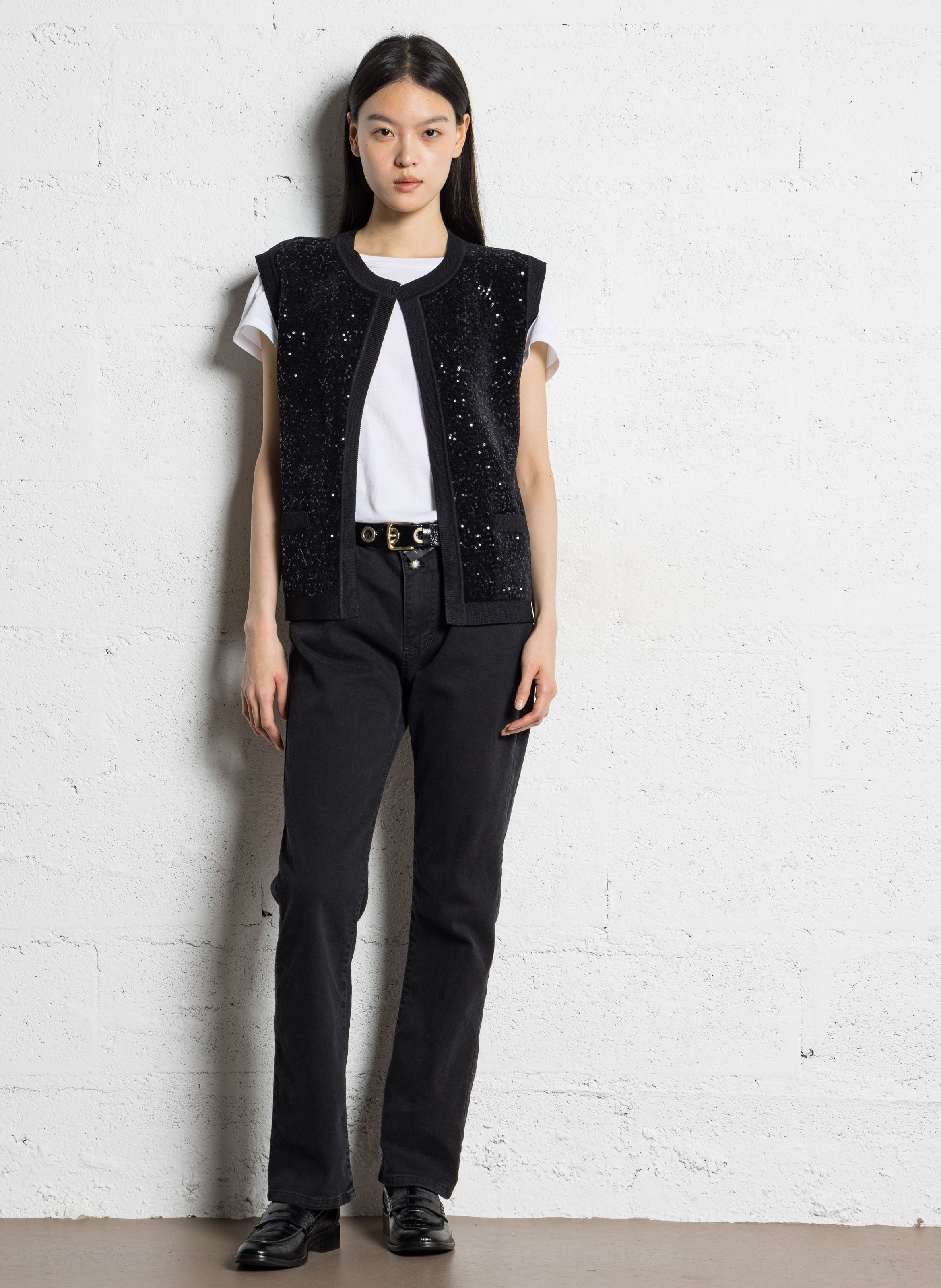 Straight sequin sleeveless vest MAISON 123 Black