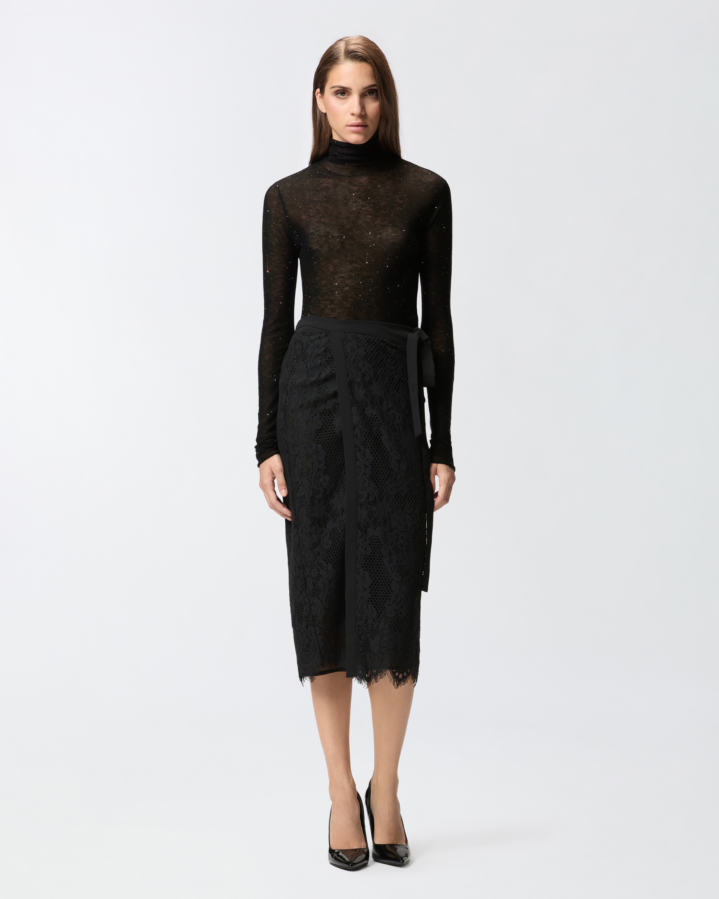 Skirt in embroidered lace PINKO Black