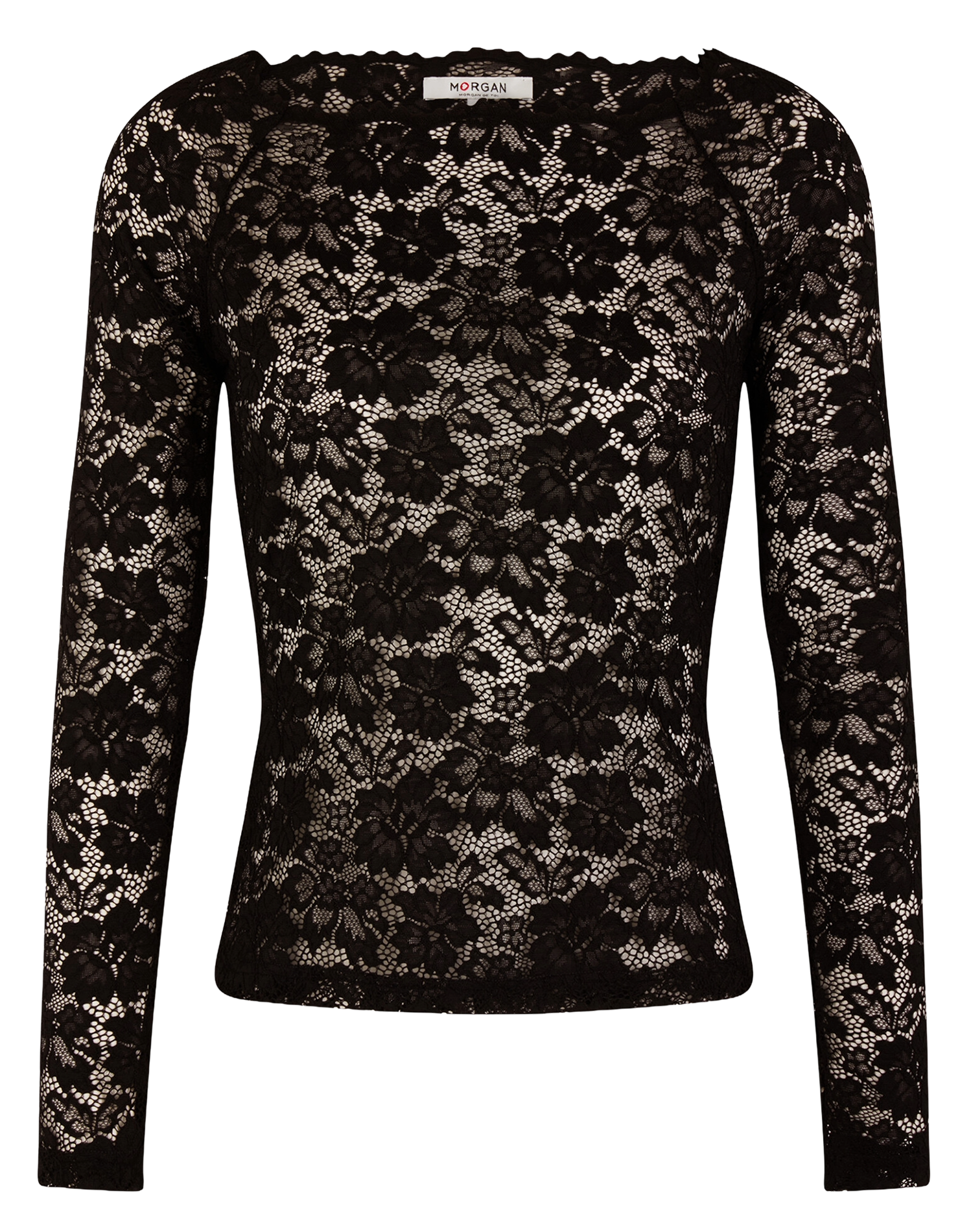 Top ajusté col bateau en dentelle MORGAN Noir
