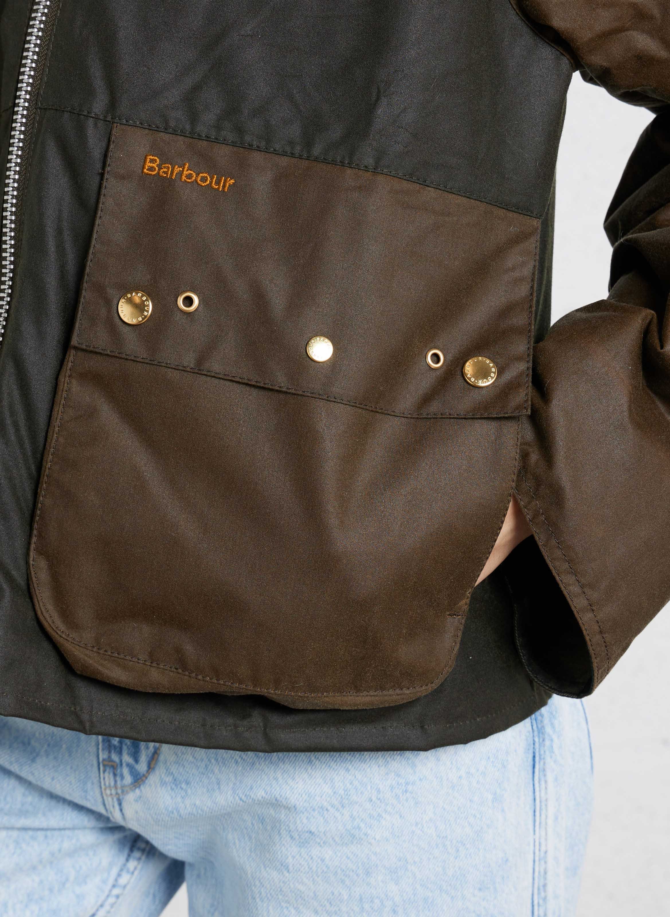 Veste zippée droite cirée BARBOUR Marron