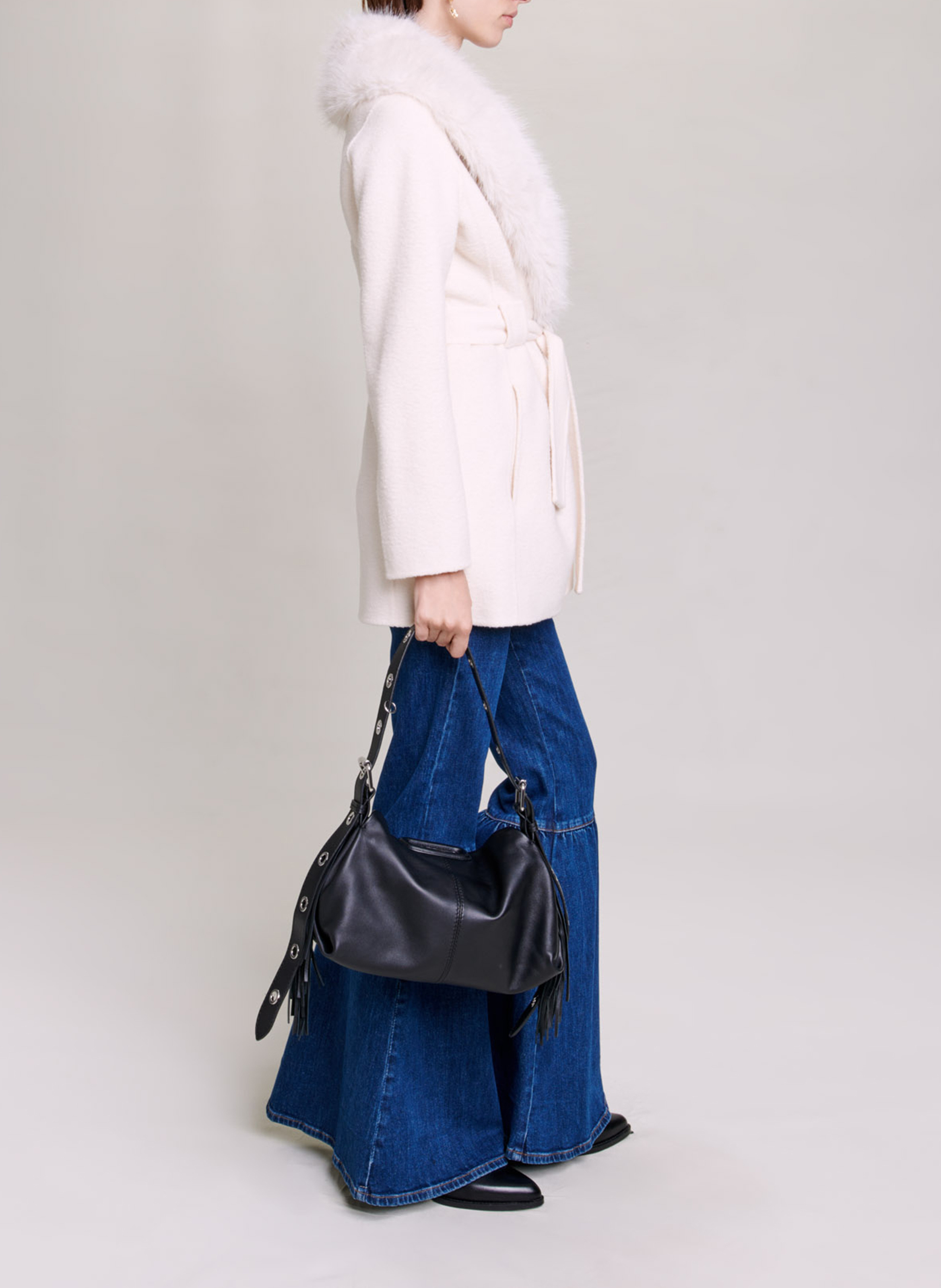 Getailleerde jas met sjaalkraag - wolblend MAJE Beige