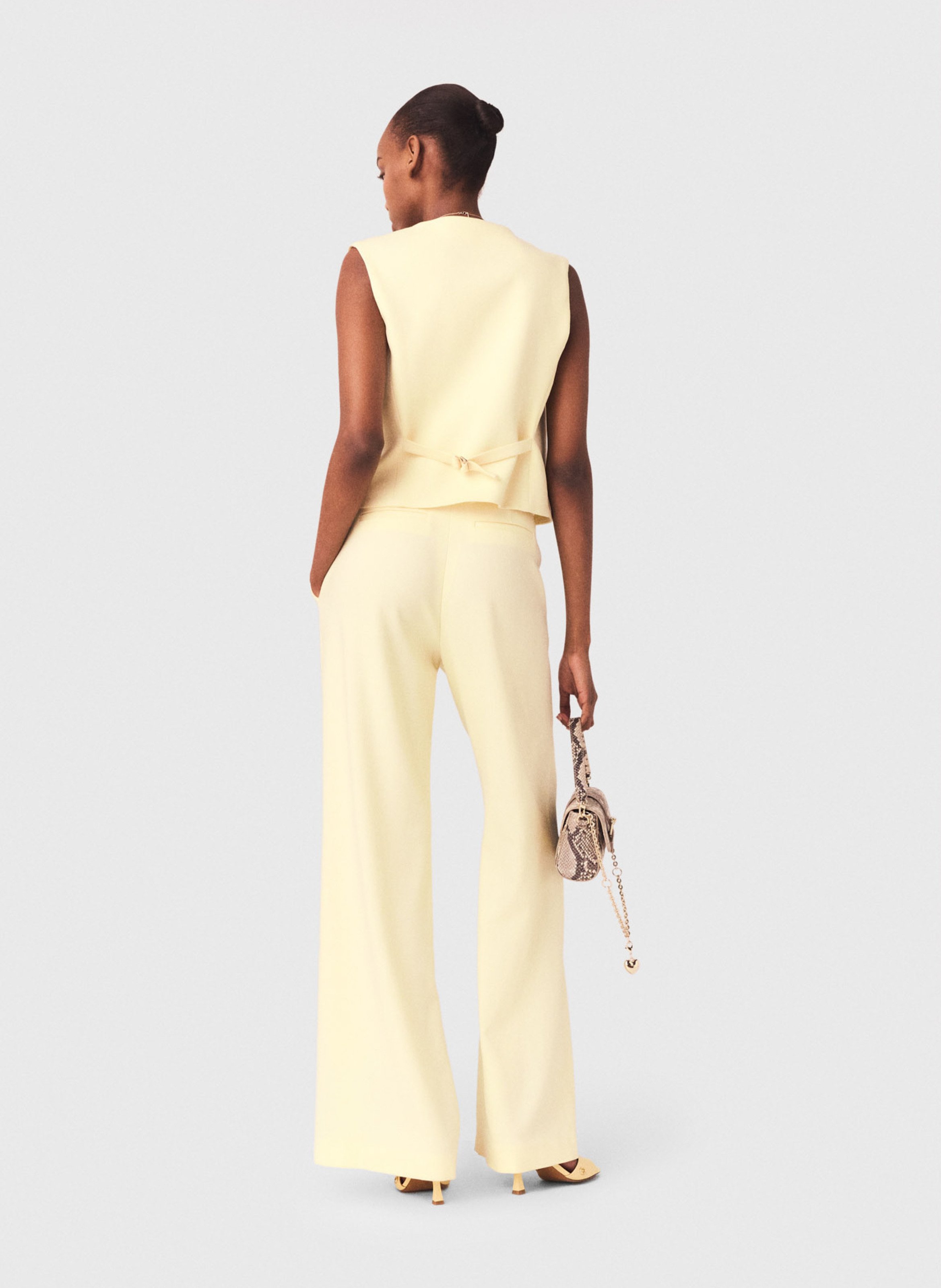 Pantalon large taille haute MAJE Jaune