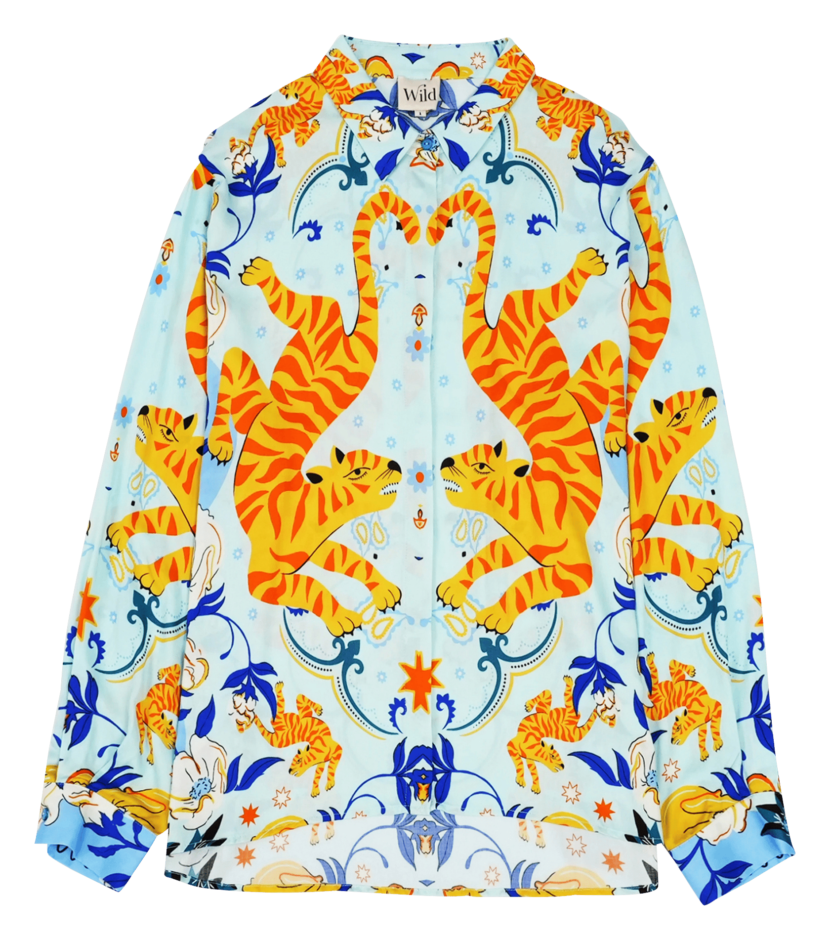 Chemise droite col classique imprimé tigre WILD Bleu