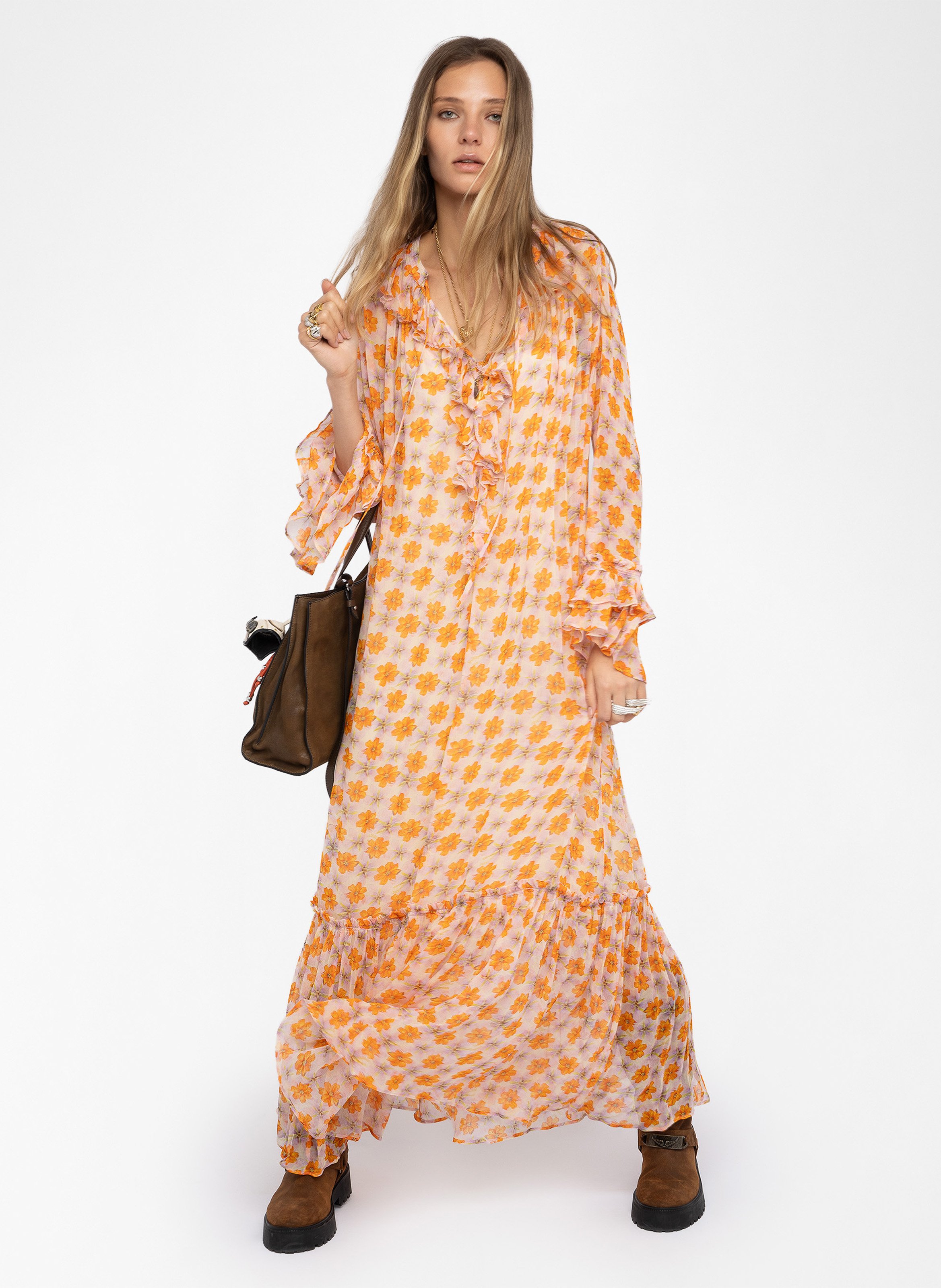 Bedrucktes Kleid mit V-Ausschnitt ZADIG&VOLTAIRE Beige