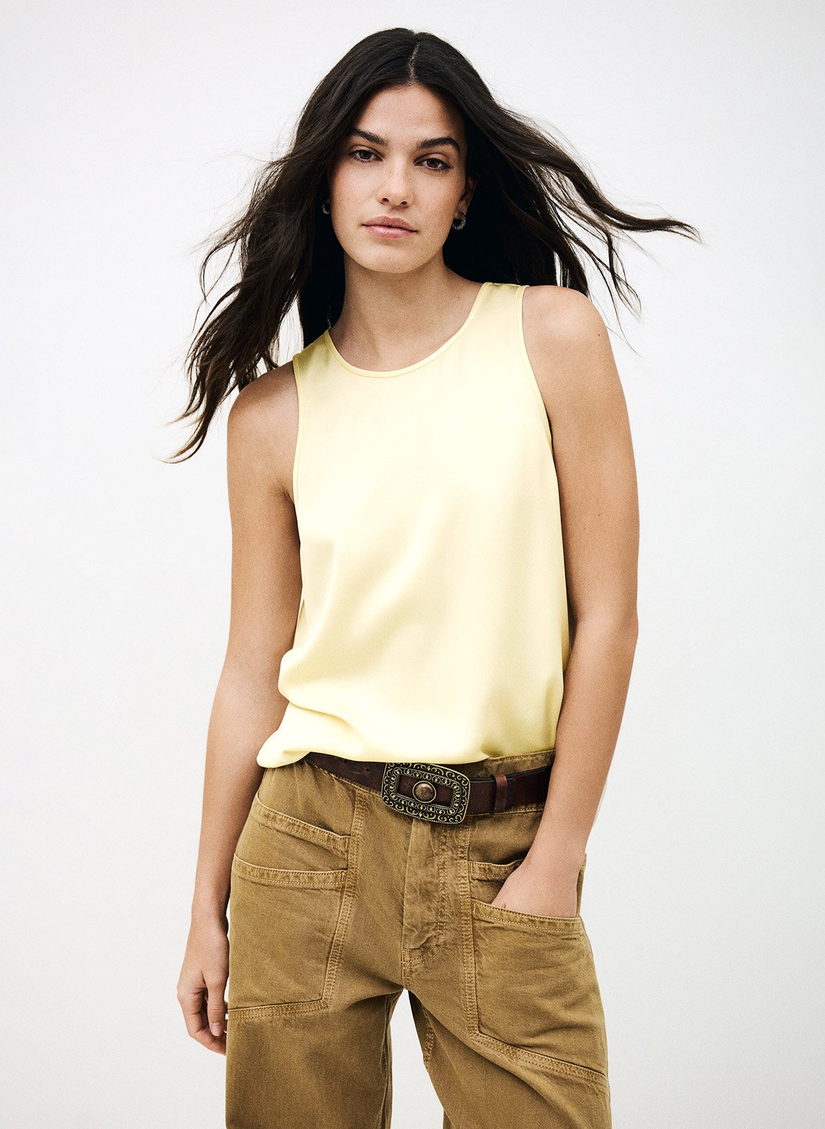 Mouwloze top met ronde hals in effen kleur BA&SH Beige