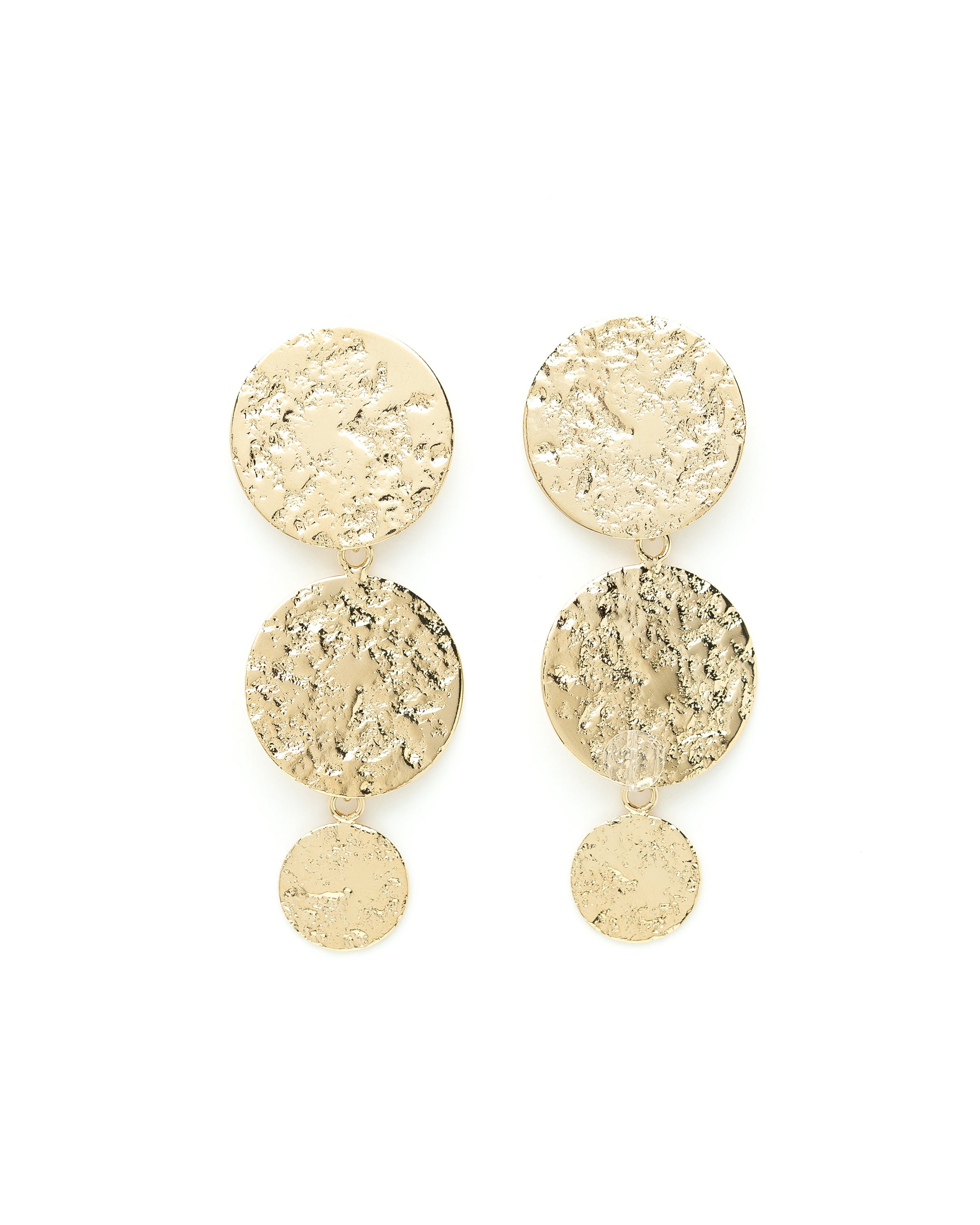 Hammered Silver Plated Round Drop Stud Earrings MONSIEUR SIMONE Golden