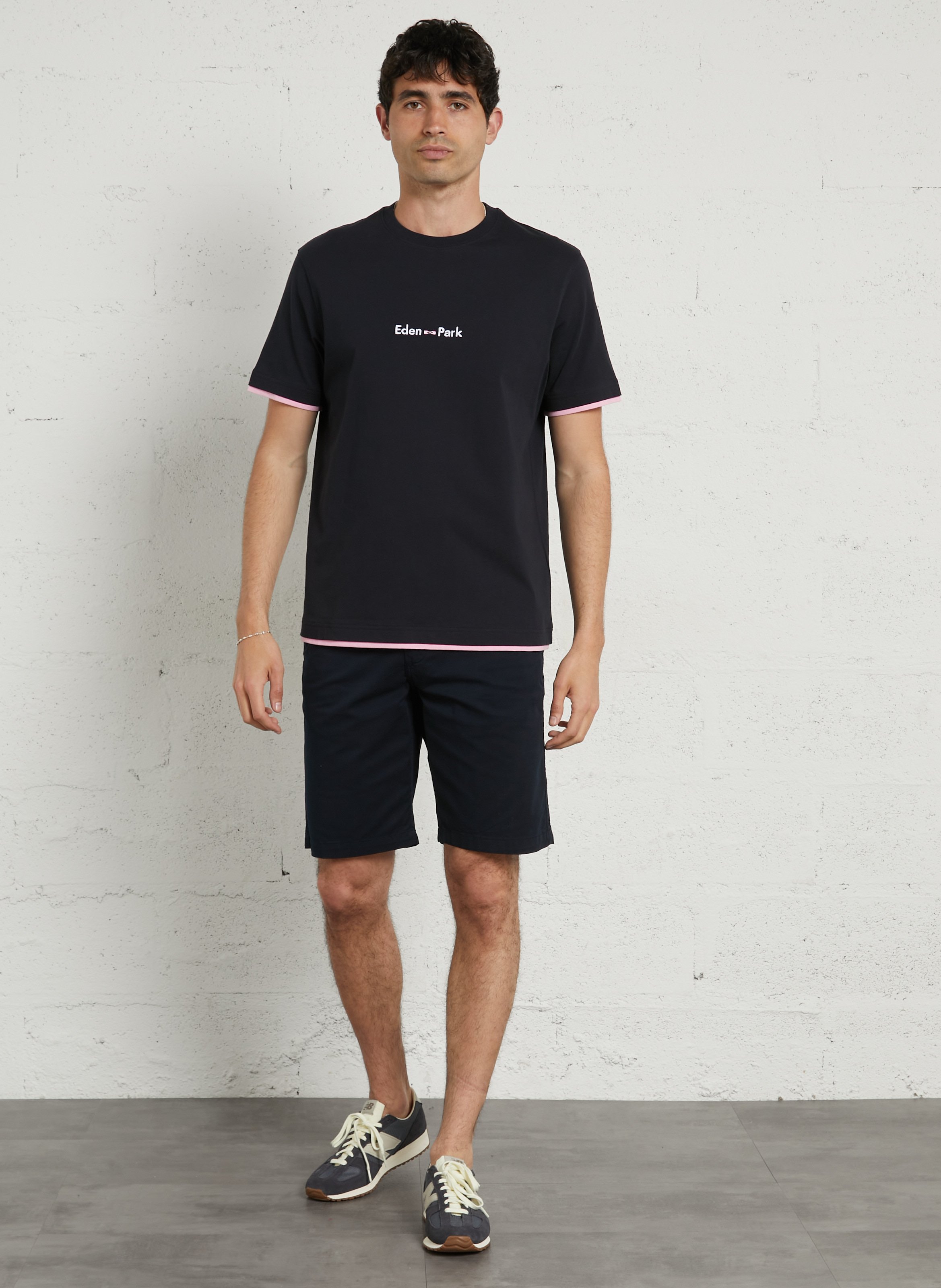 Tee-shirt droit col rond brodé en coton EDEN PARK Bleu