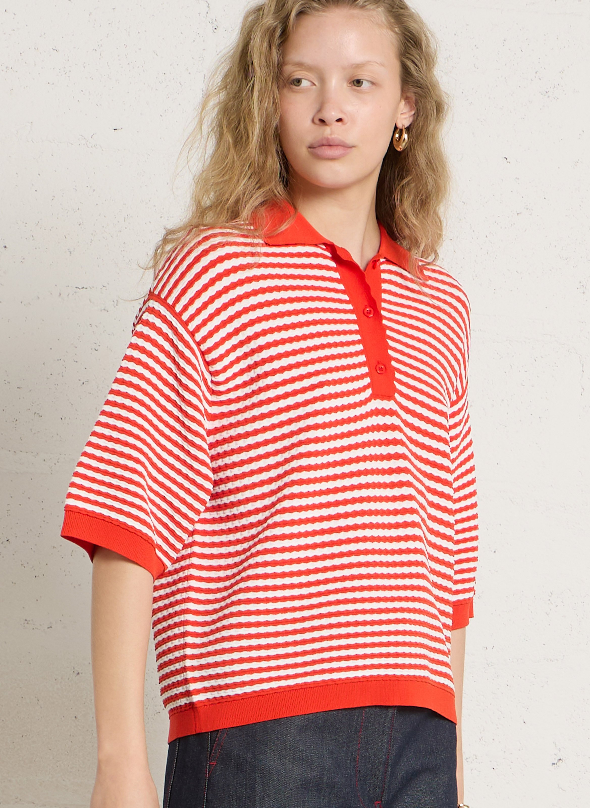 Short-sleeved striped knit polo STELLA NOVA Red