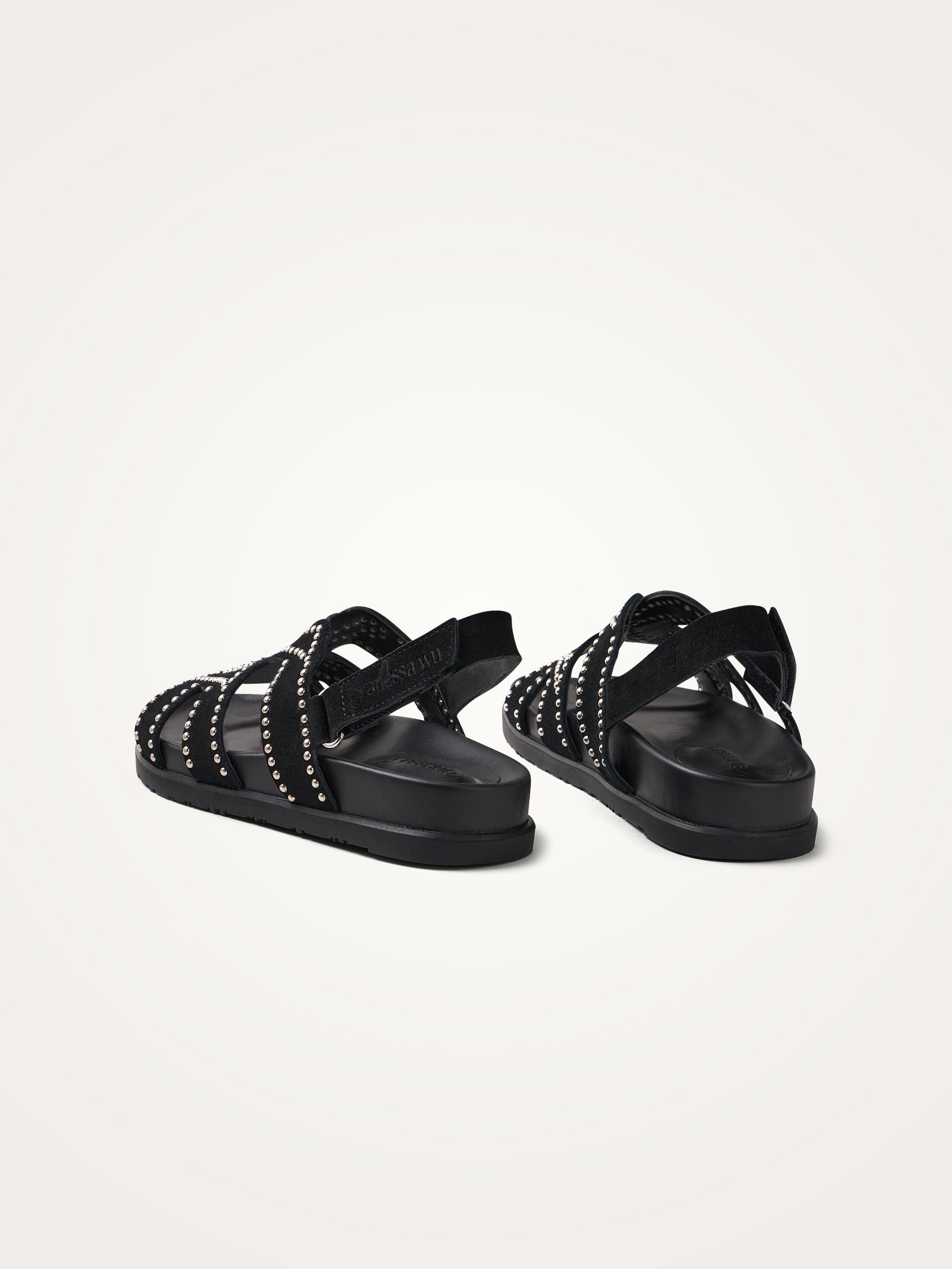 Flat suede sandals with studded straps VANESSA WU Black