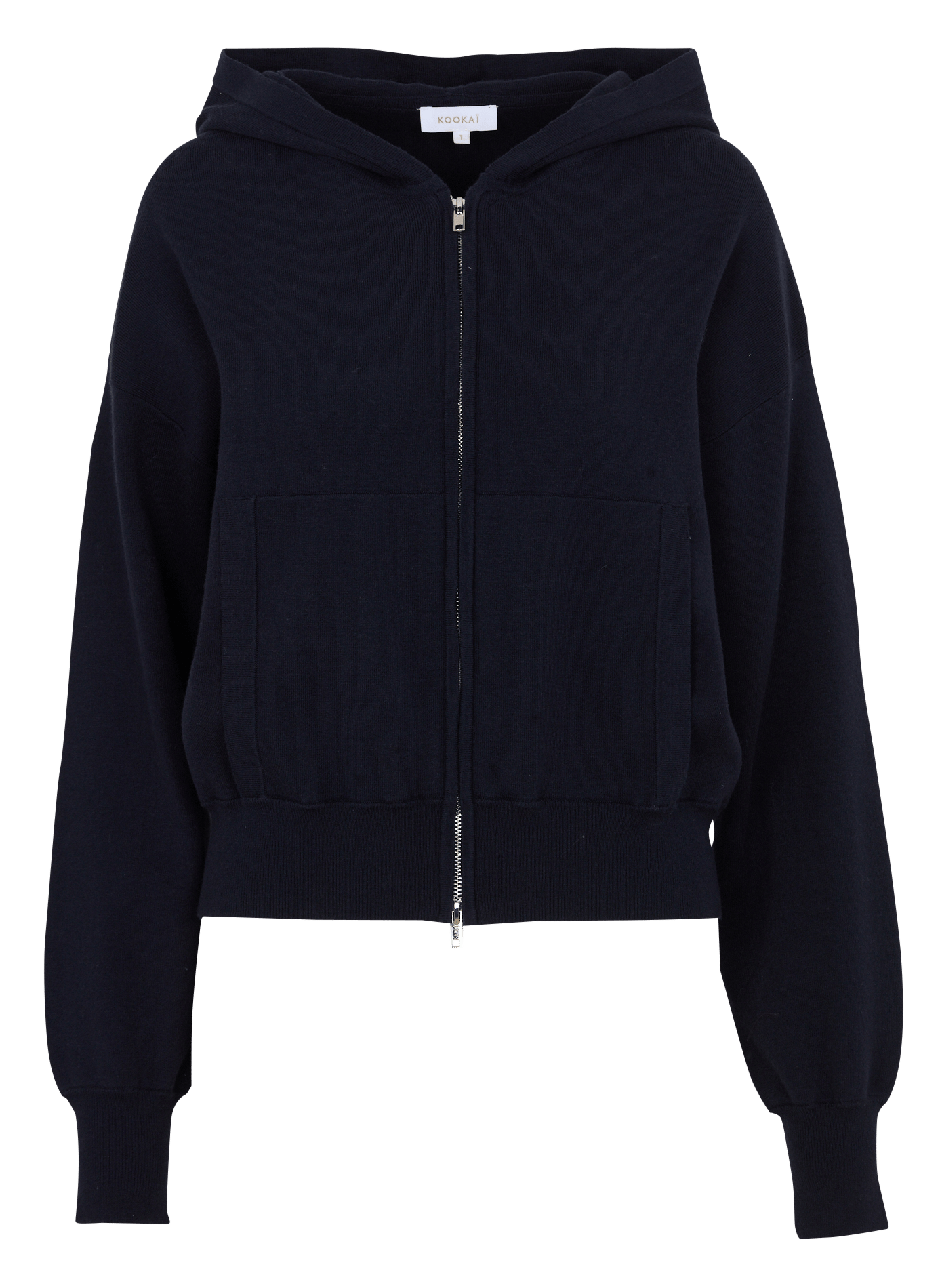 Gestreifter Kapuzenpullover aus einfarbigem Strick. KOOKAI Blau