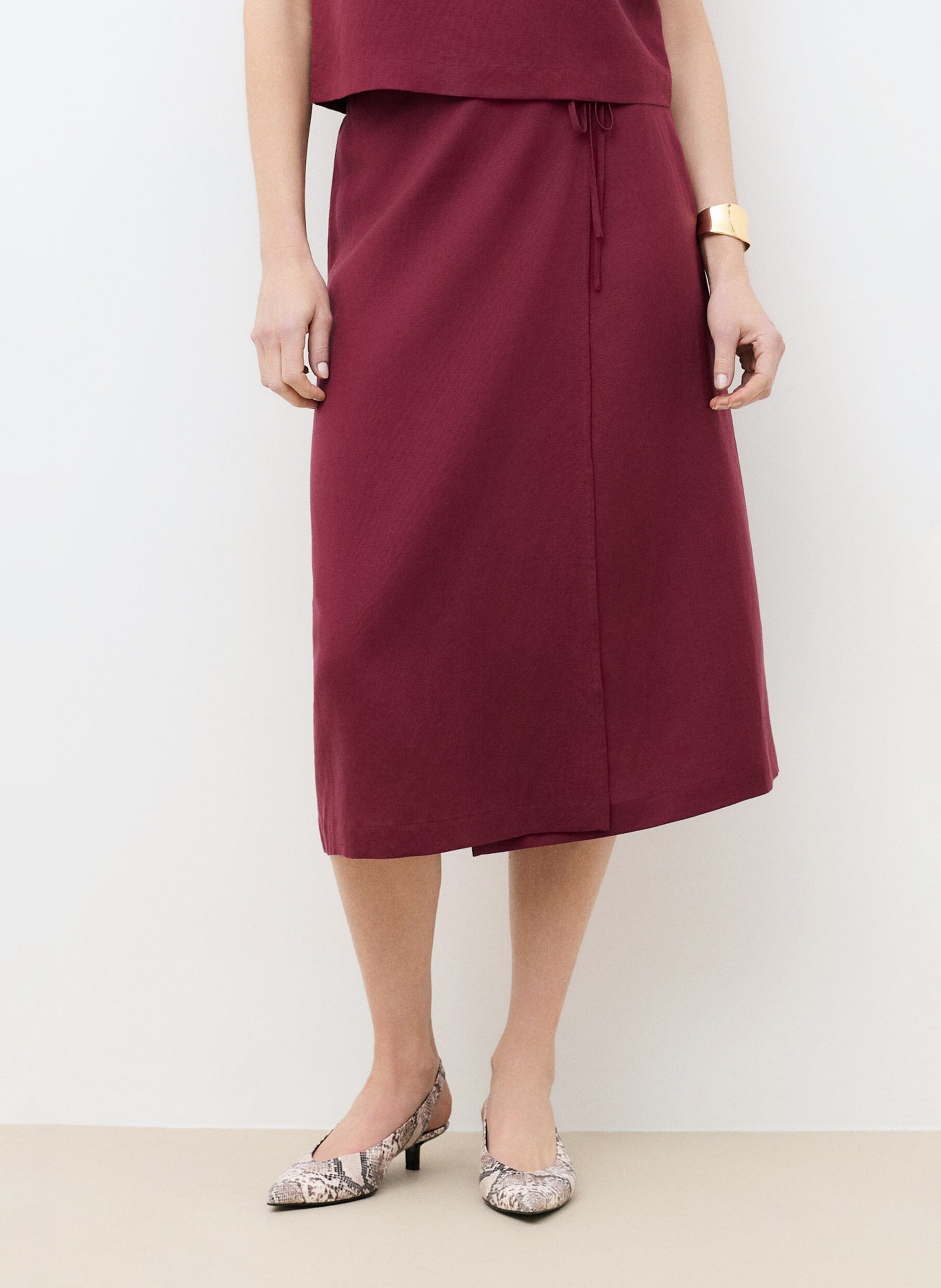 Jupe midi en lin mélangé CAROLL Rouge