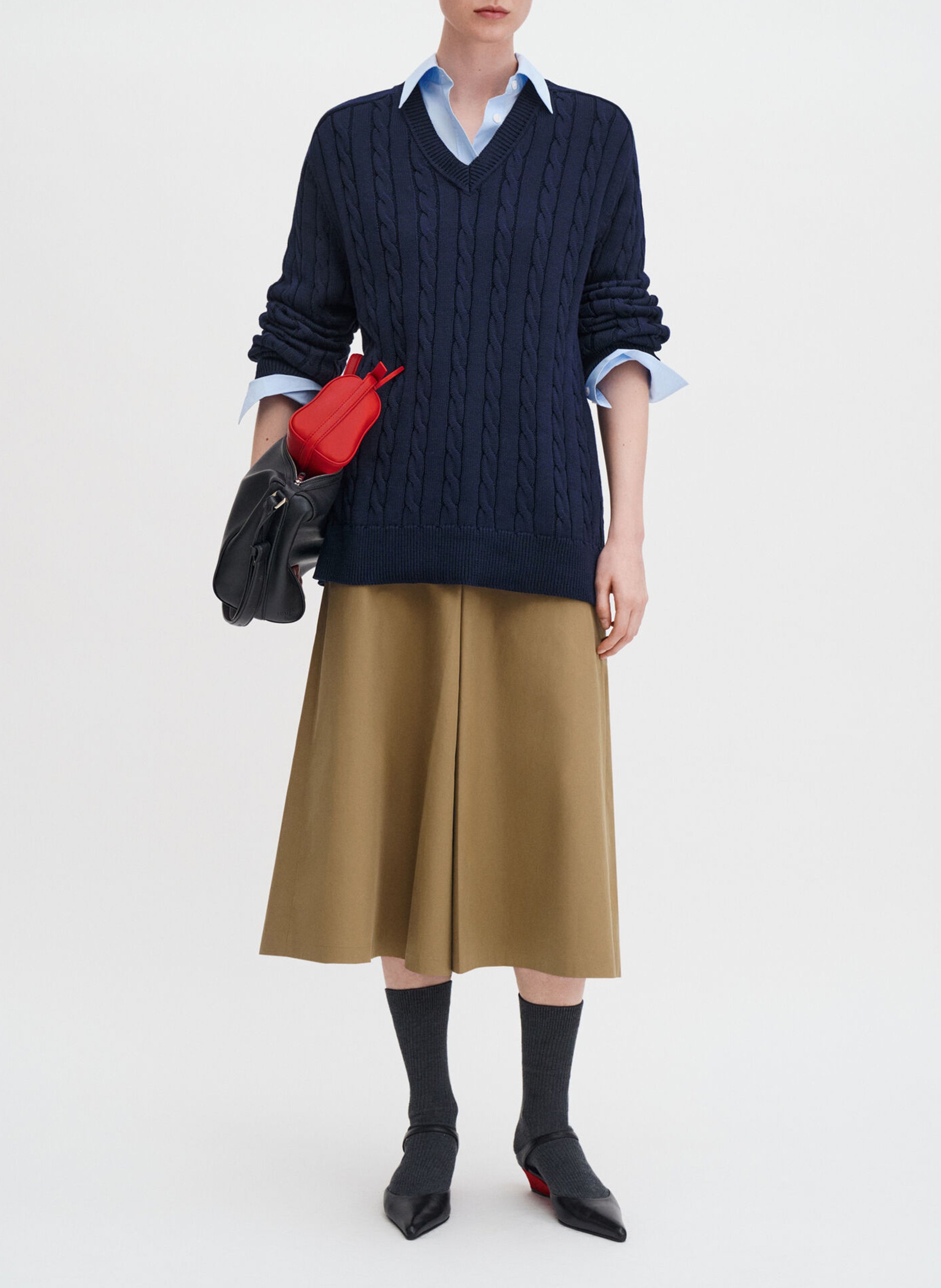 Jupe midi évasée taille haute FILIPPA K Beige