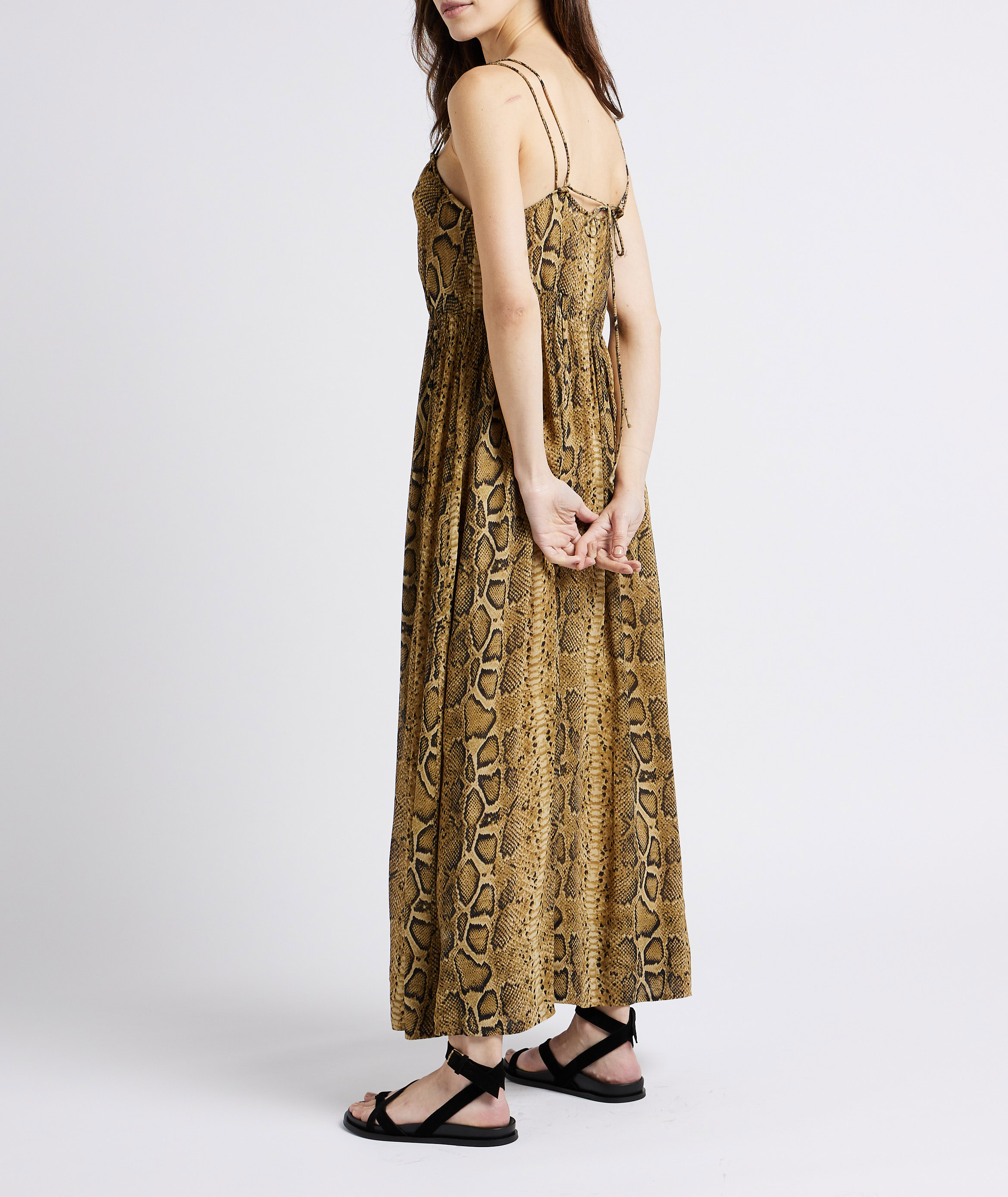 Long fitted dress with animal print SWILDENS Beige