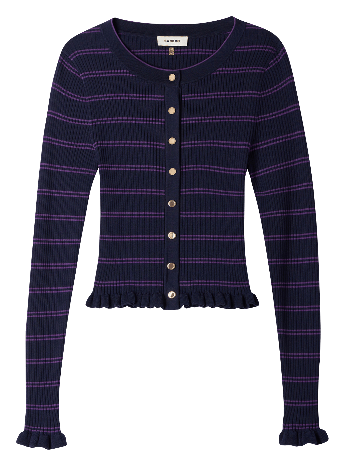 Getailleerde gestreepte gilet met ruches SANDRO Blauw