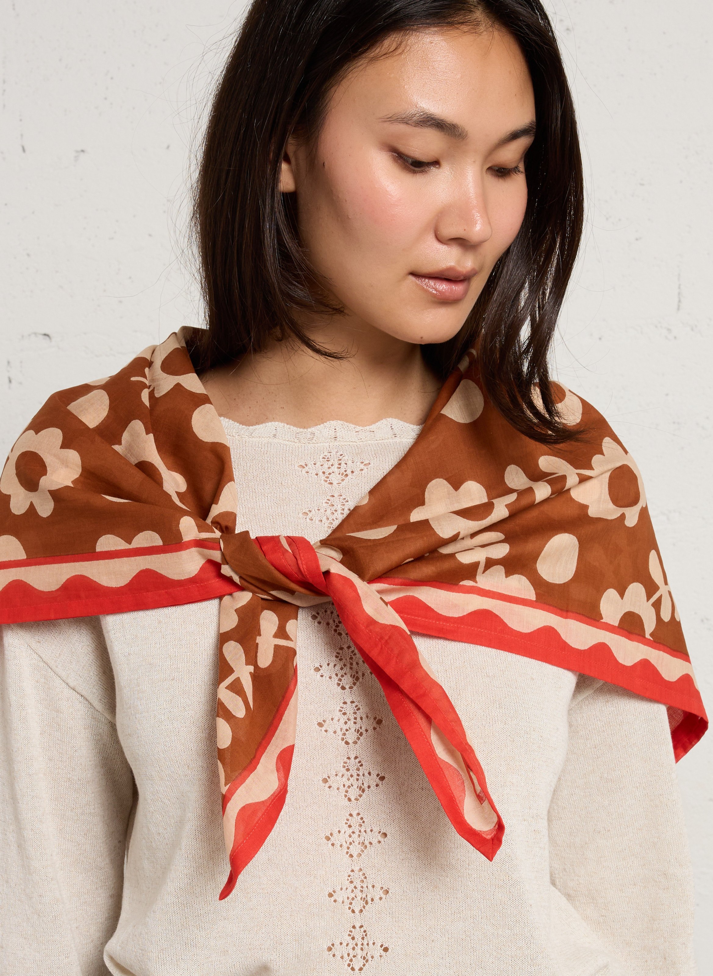 Foulard en coton imprimé APACHES COLLECTIONS Marron