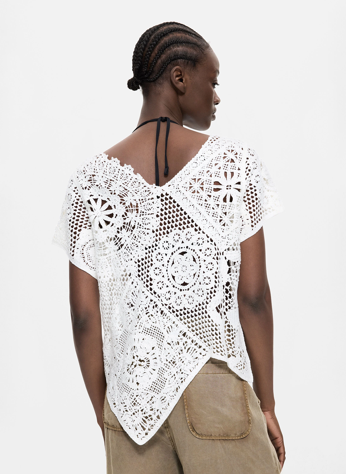 Short-sleeved lace knit top DESIGUAL White