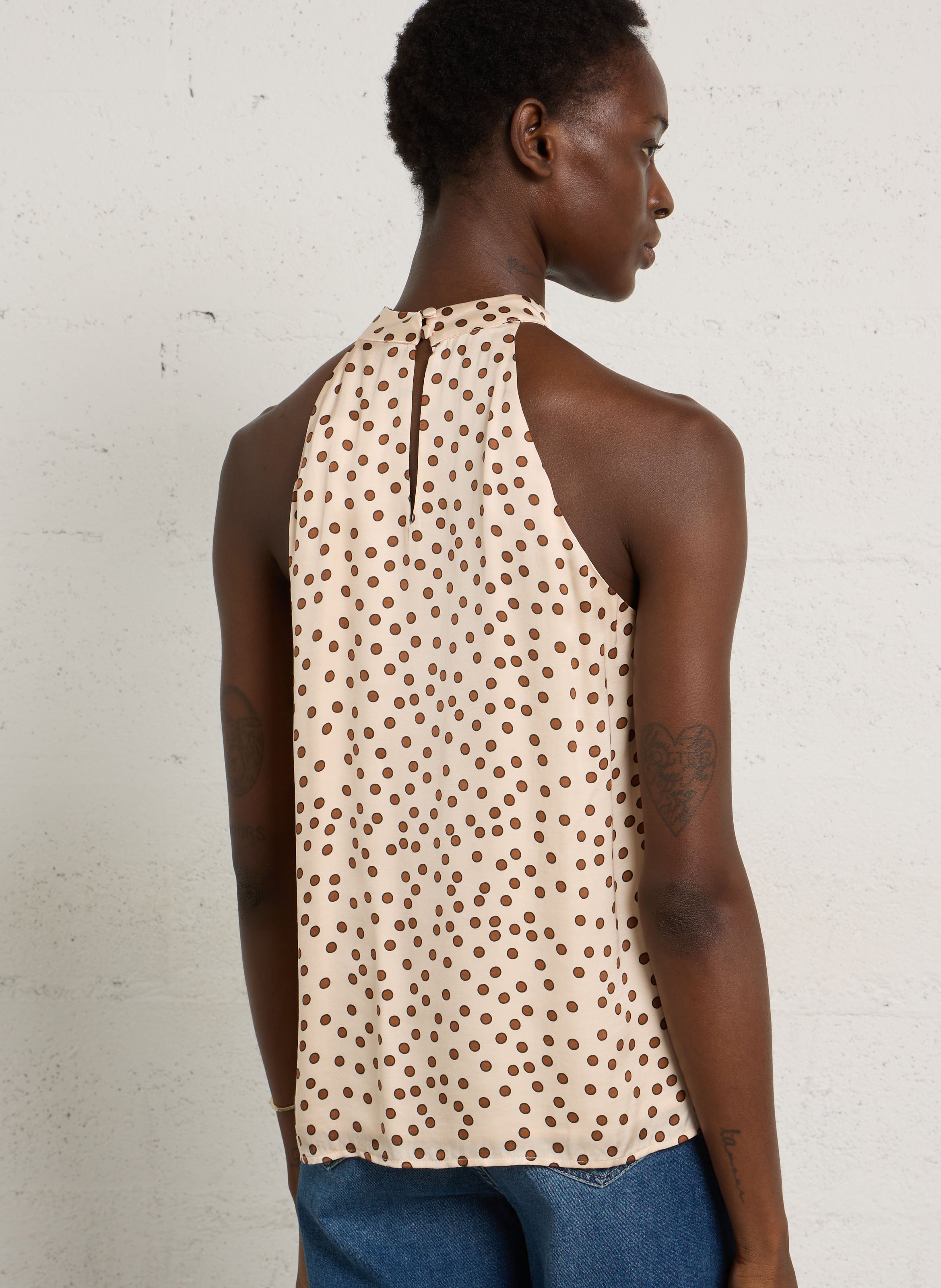 Top met opstaande kraag en stippen MAISON 123 Beige