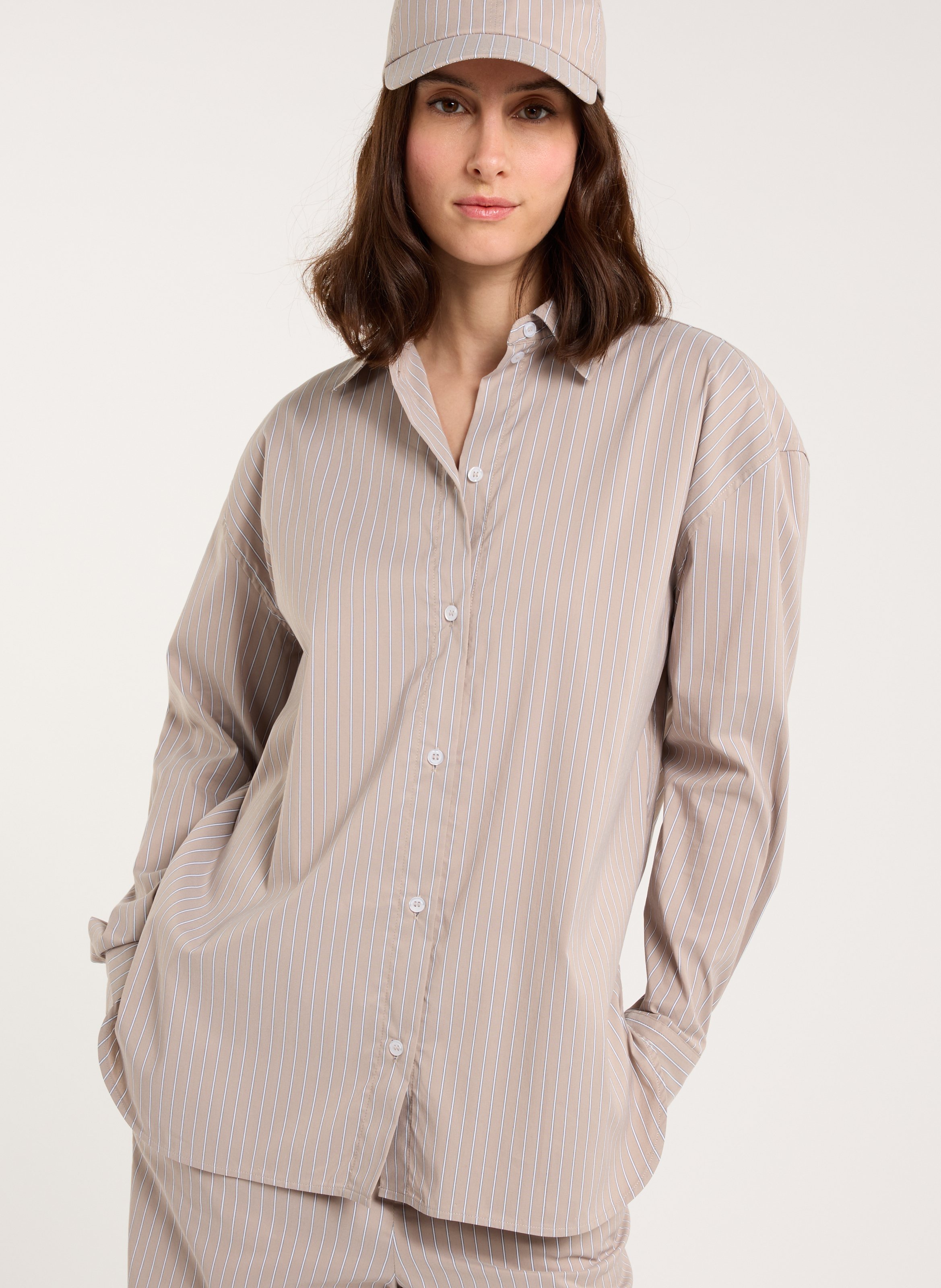 Blouse met klassieke kraag - katoenblend SAISON 1865 Beige