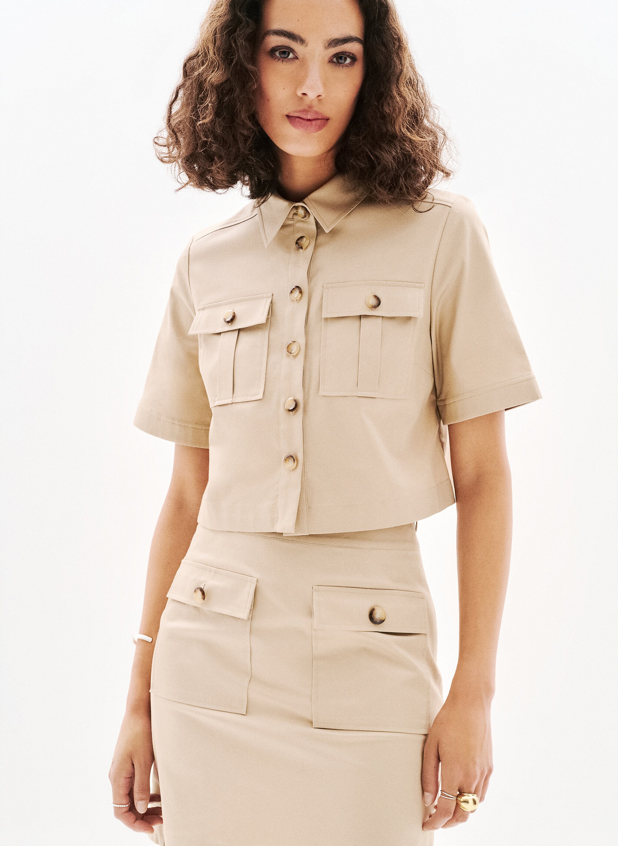 Chemise droite en coton mélangé CAROLL Marron