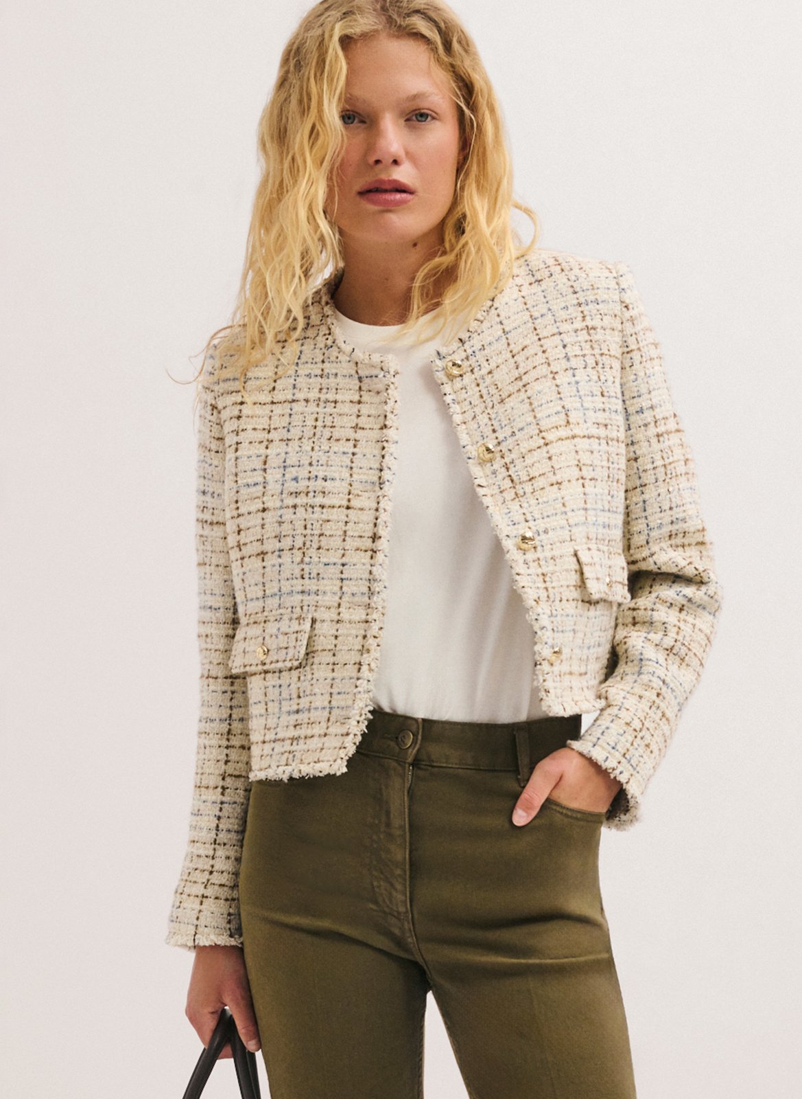 Short straight tweed jacket PABLO Beige