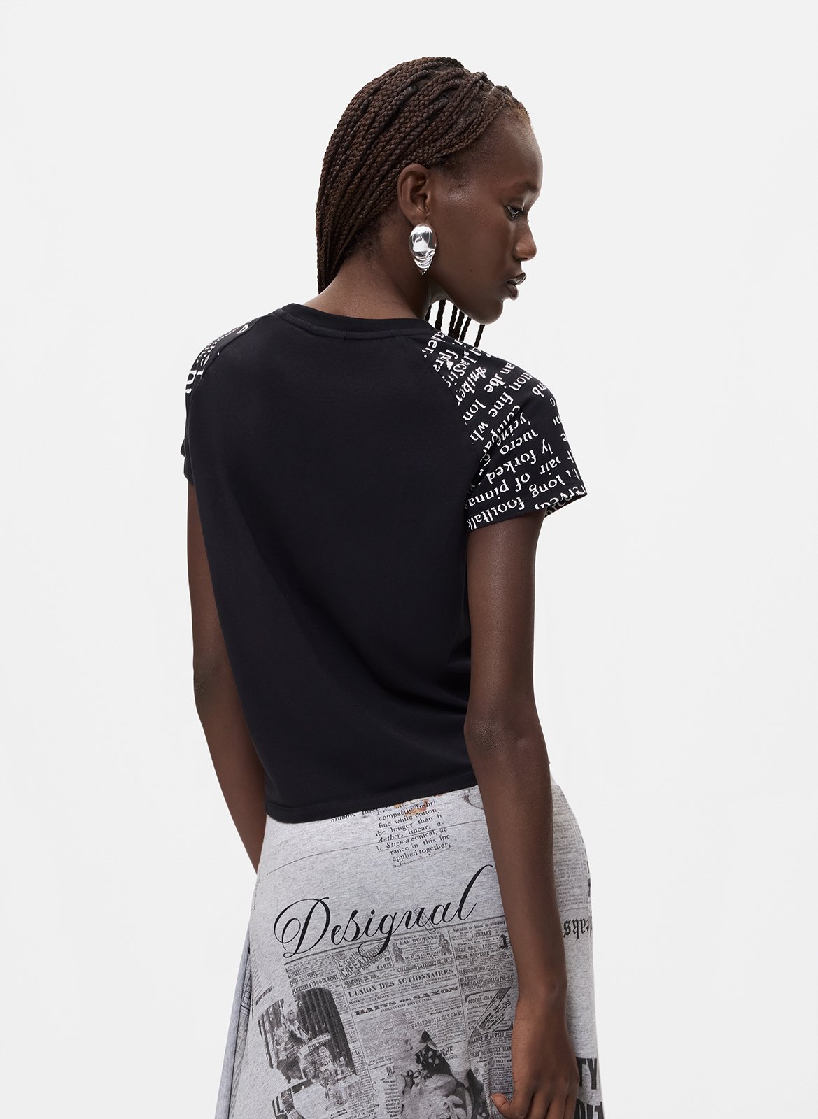 Tee-shirt droit col rond en coton mélangé imprimé DESIGUAL Noir